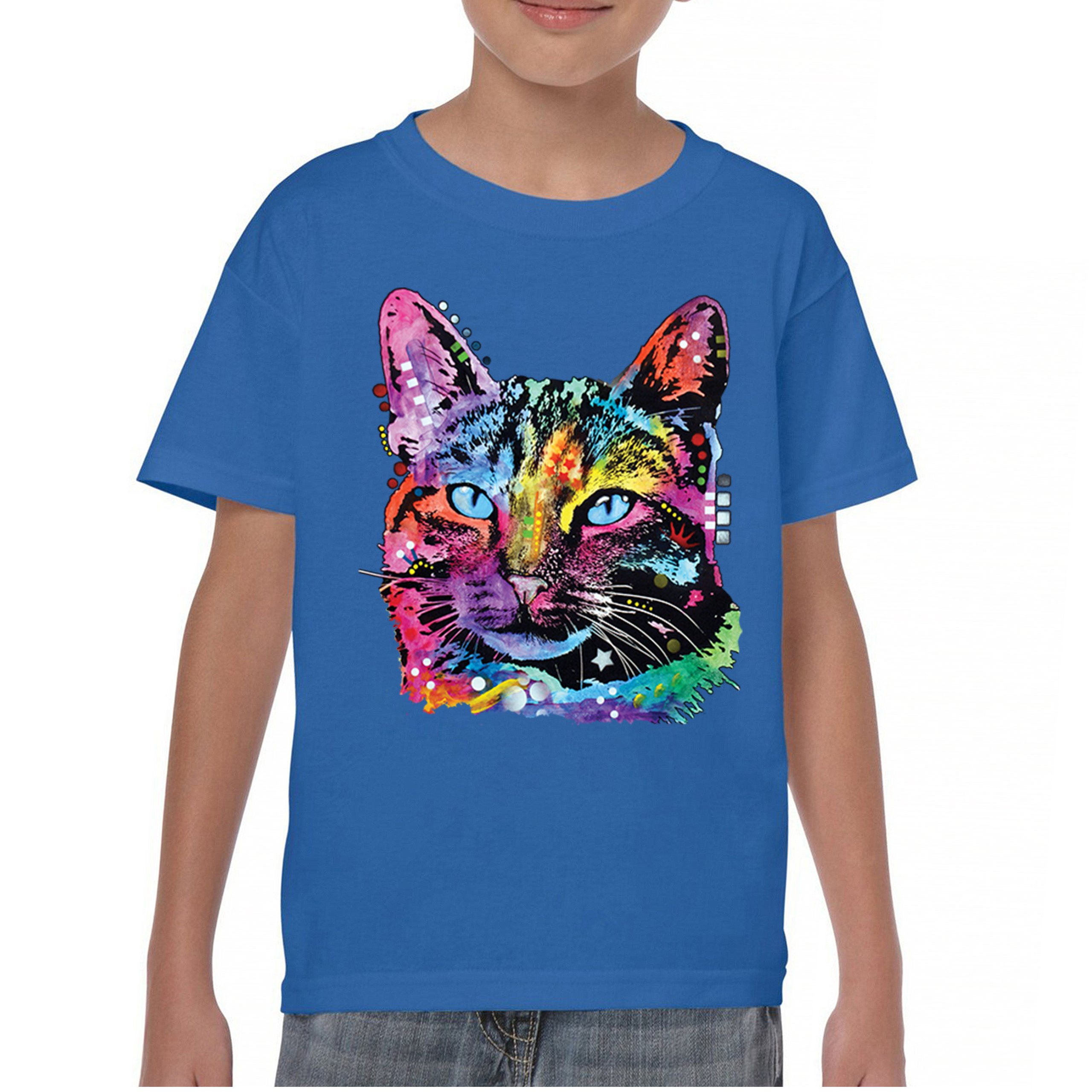 Dean Russo Thoughtful Cat Youth T-shirt Colorful Pet Kitten Eyes Meow Kids - Picture 37 of 50