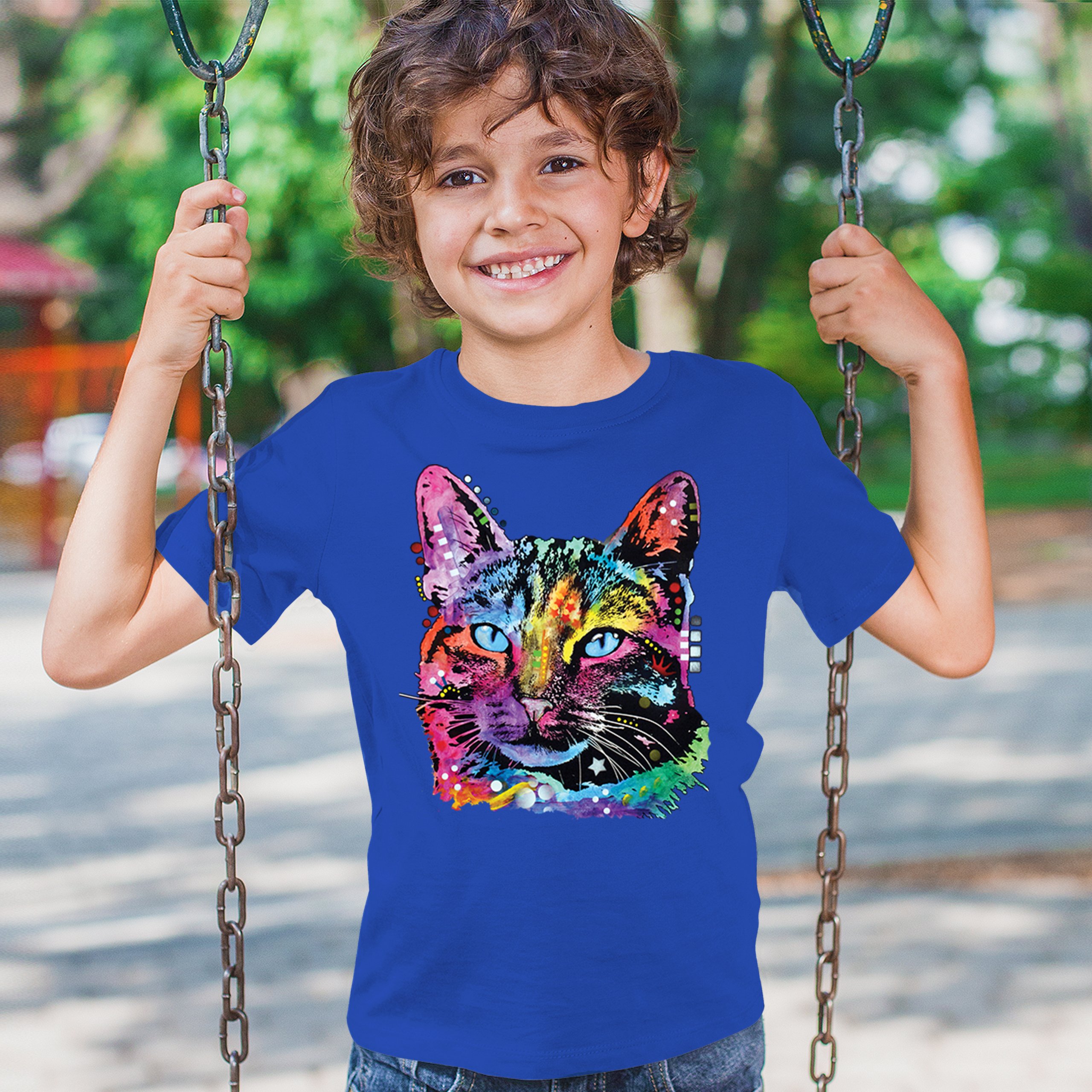 Dean Russo Thoughtful Cat Youth T-shirt Colorful Pet Kitten Eyes Meow Kids - Picture 40 of 50