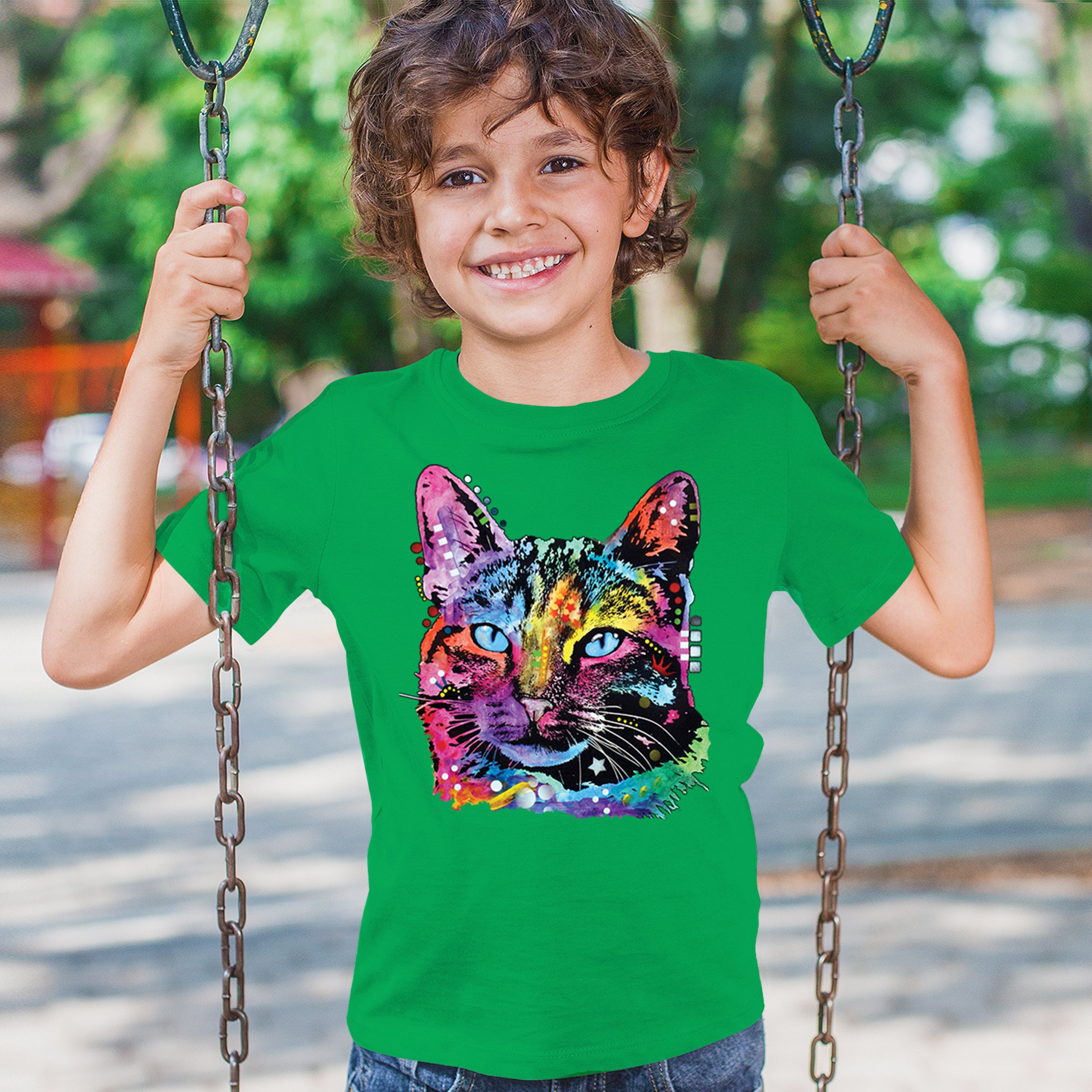 Dean Russo Thoughtful Cat Youth T-shirt Colorful Pet Kitten Eyes Meow Kids - Picture 33 of 50