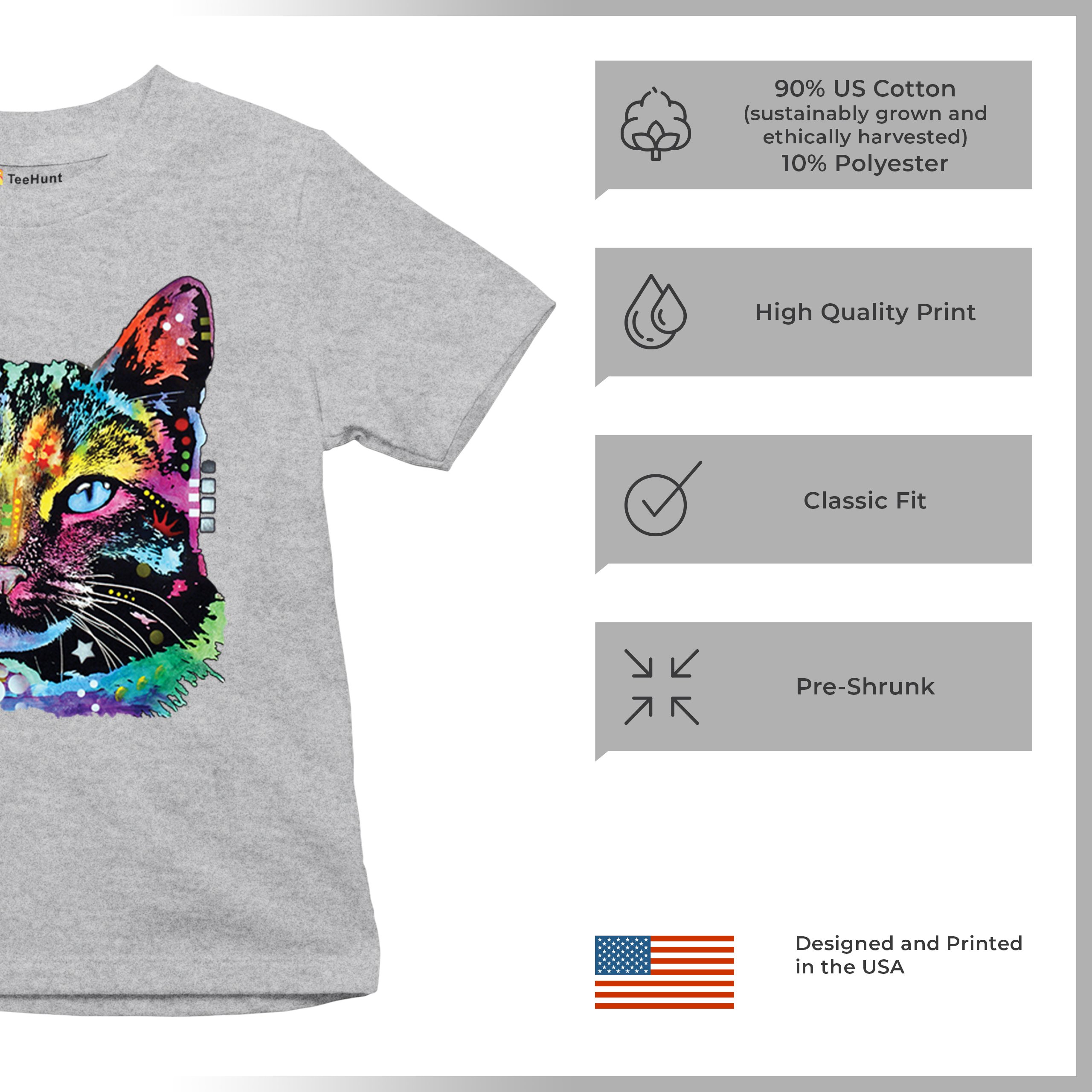 Dean Russo Thoughtful Cat Youth T-shirt Colorful Pet Kitten Eyes Meow Kids - Picture 14 of 50