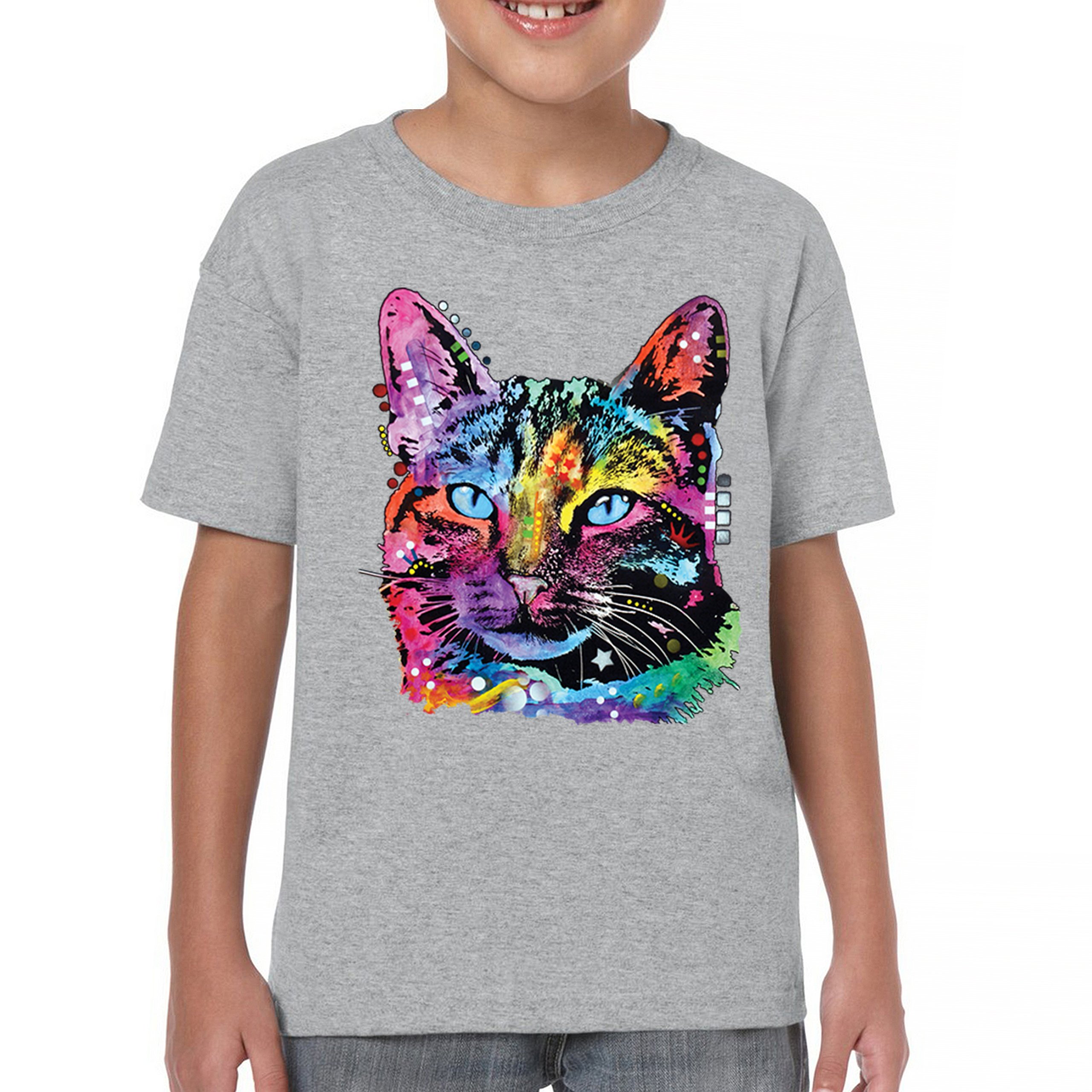 Dean Russo Thoughtful Cat Youth T-shirt Colorful Pet Kitten Eyes Meow Kids - Picture 9 of 50