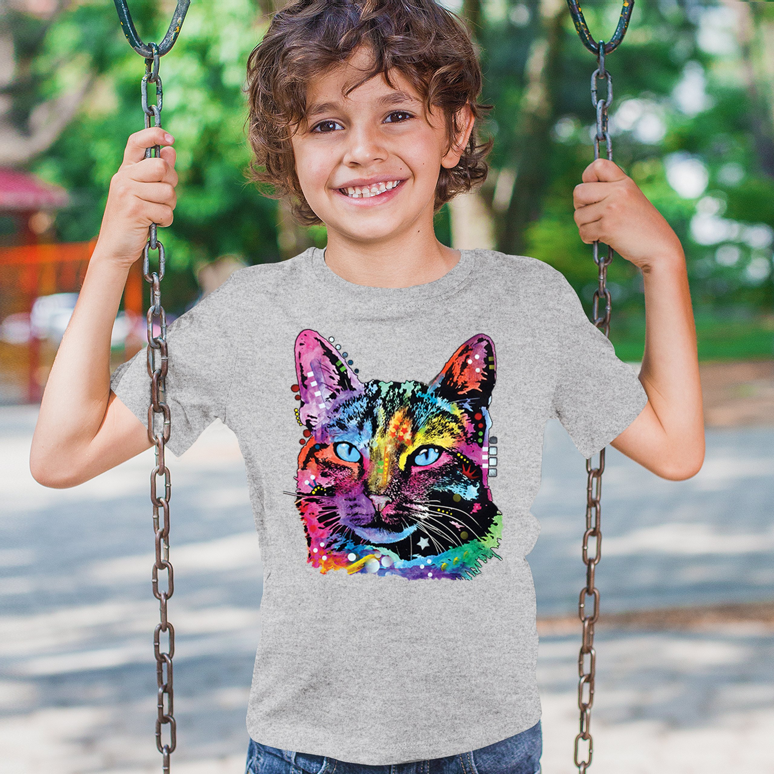 Dean Russo Thoughtful Cat Youth T-shirt Colorful Pet Kitten Eyes Meow Kids - Picture 12 of 50