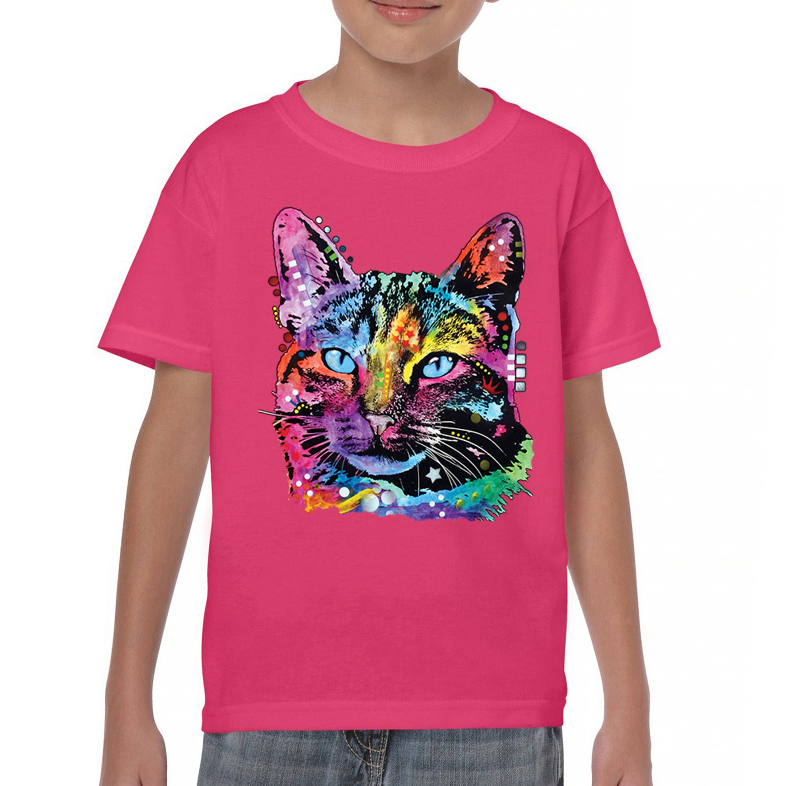 Dean Russo Thoughtful Cat Youth T-shirt Colorful Pet Kitten Eyes Meow Kids - Picture 44 of 50