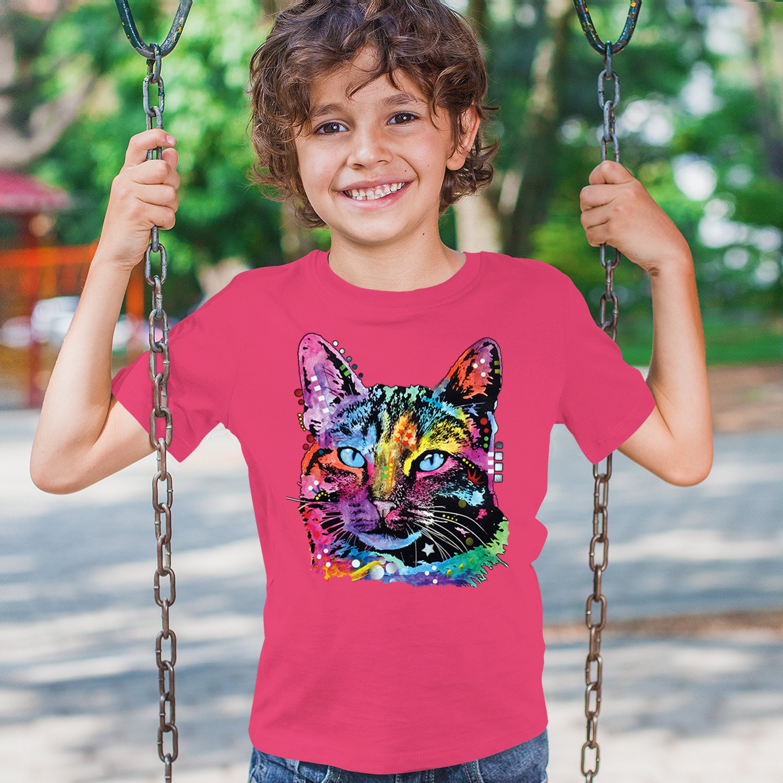 Dean Russo Thoughtful Cat Youth T-shirt Colorful Pet Kitten Eyes Meow Kids - Picture 47 of 50