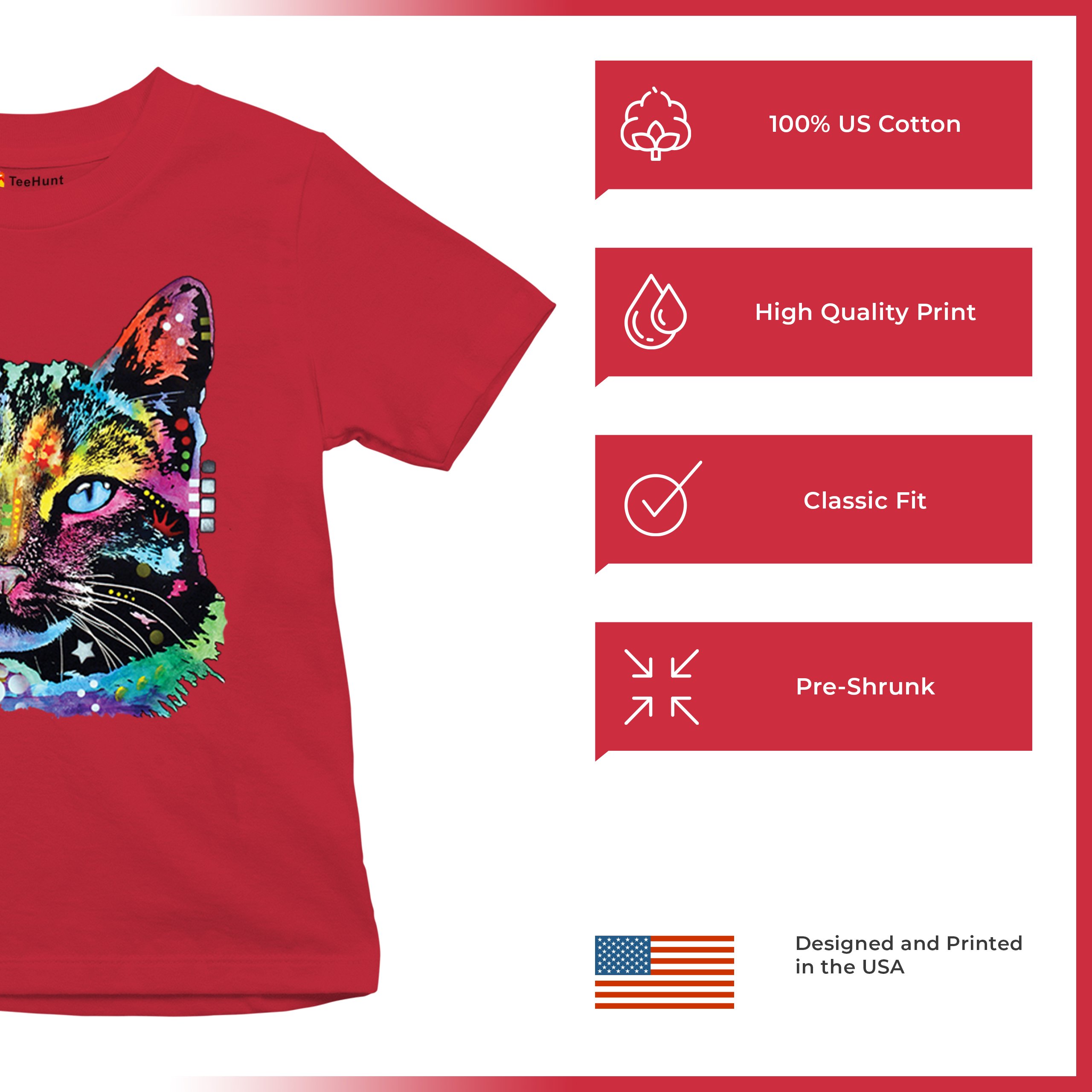 Dean Russo Thoughtful Cat Youth T-shirt Colorful Pet Kitten Eyes Meow Kids - Picture 21 of 50