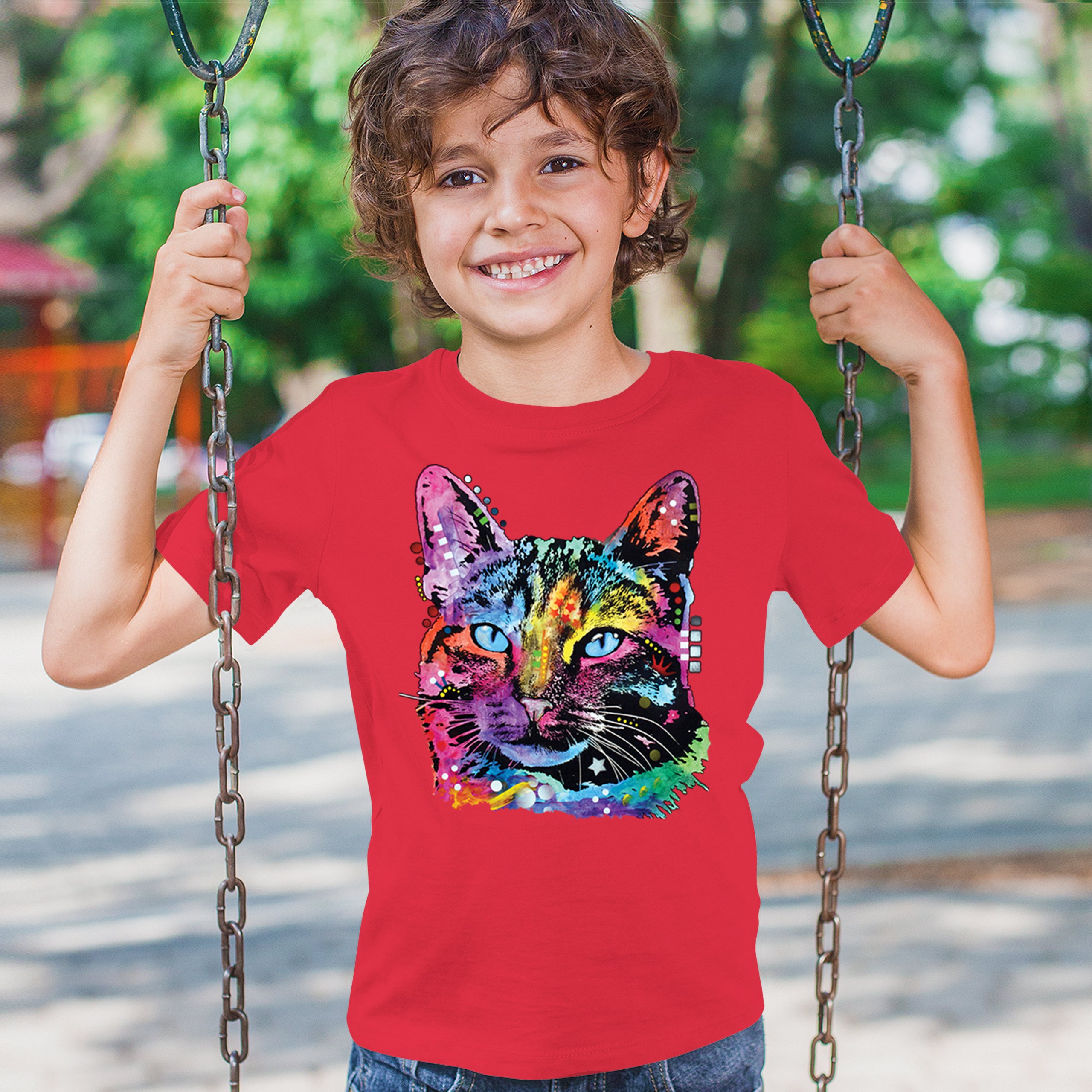 Dean Russo Thoughtful Cat Youth T-shirt Colorful Pet Kitten Eyes Meow Kids - Picture 19 of 50