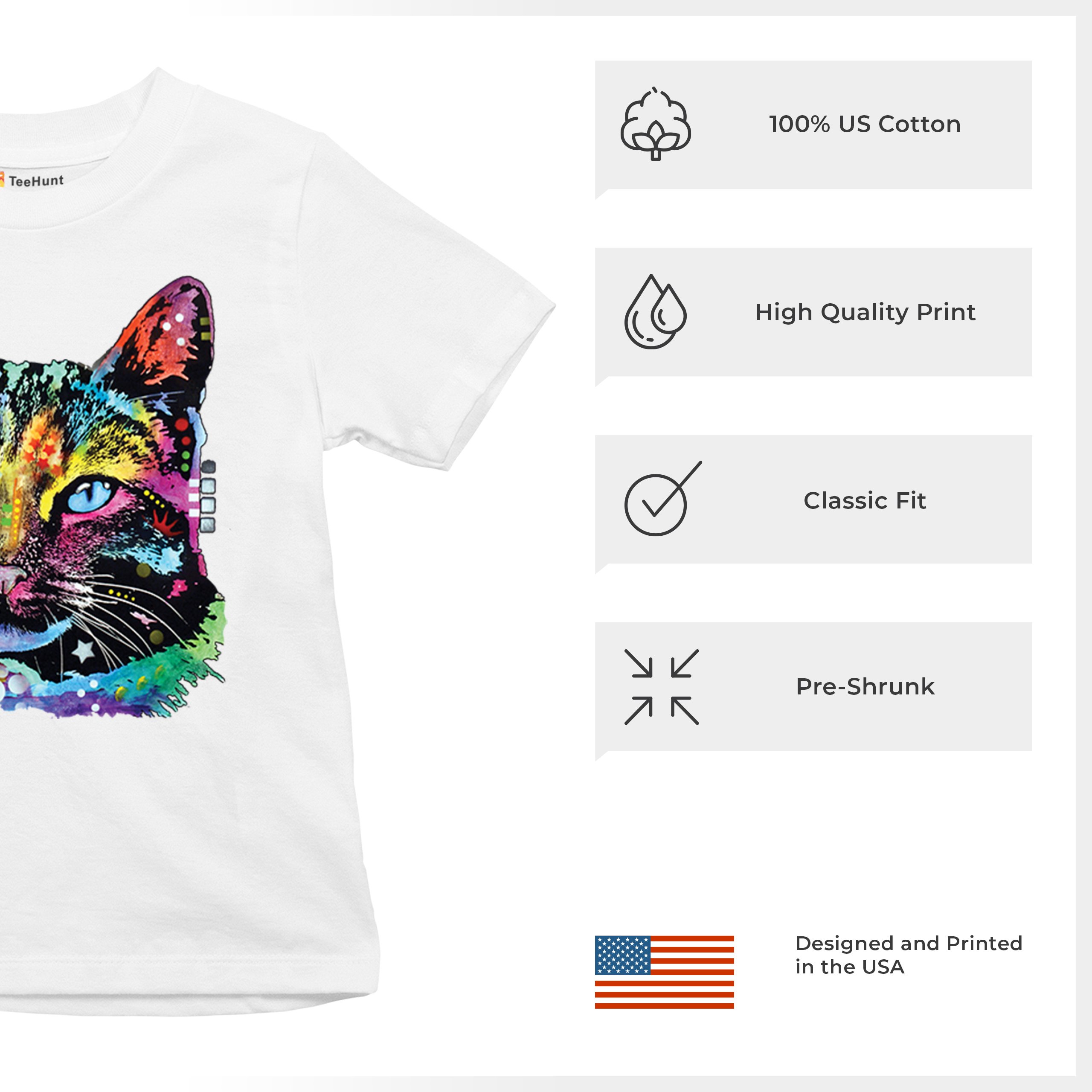Dean Russo Thoughtful Cat Youth T-shirt Colorful Pet Kitten Eyes Meow Kids - Picture 28 of 50