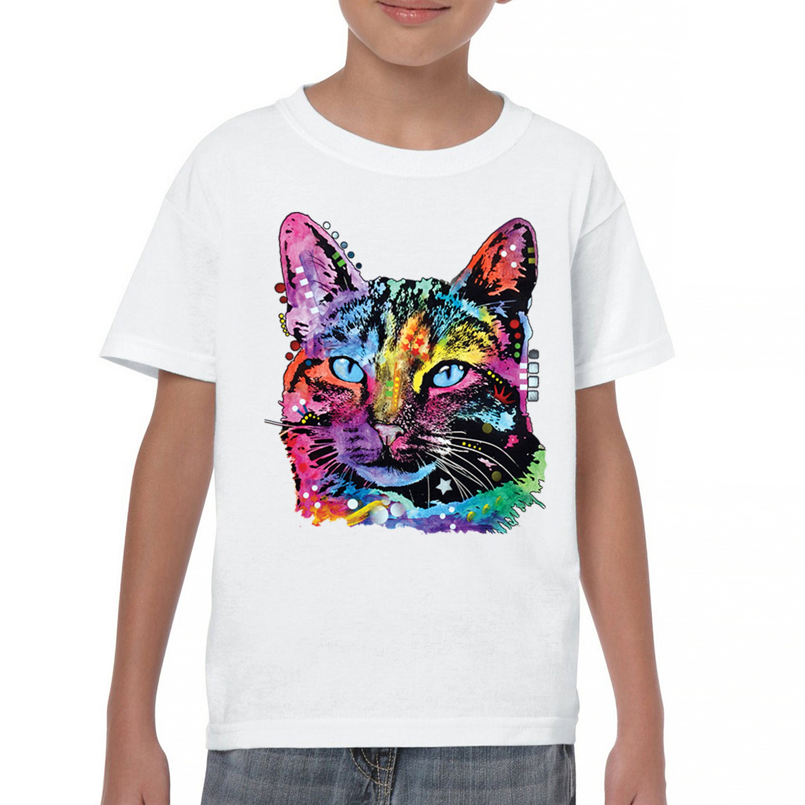 Dean Russo Thoughtful Cat Youth T-shirt Colorful Pet Kitten Eyes Meow Kids - Picture 23 of 50