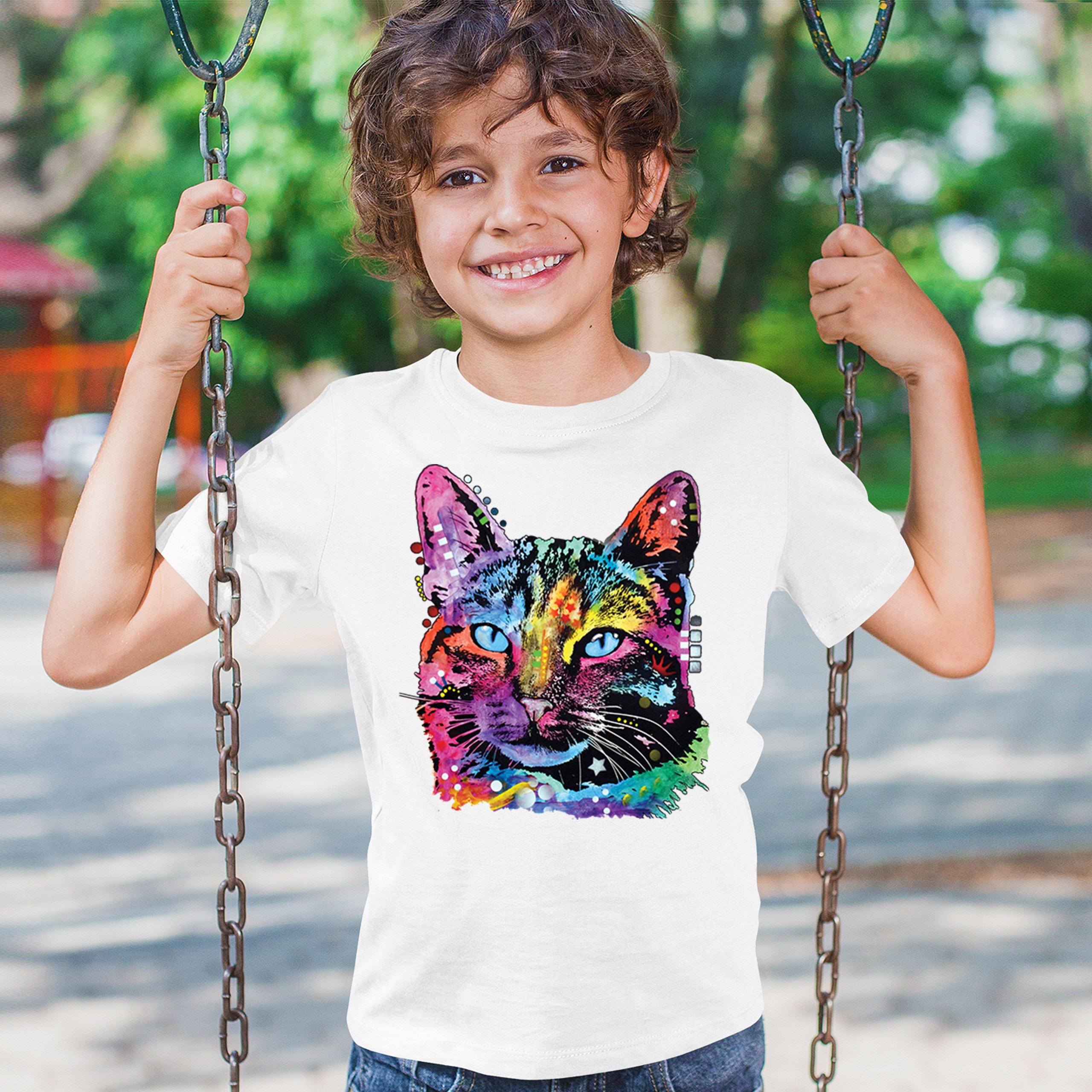 Dean Russo Thoughtful Cat Youth T-shirt Colorful Pet Kitten Eyes Meow Kids - Picture 26 of 50