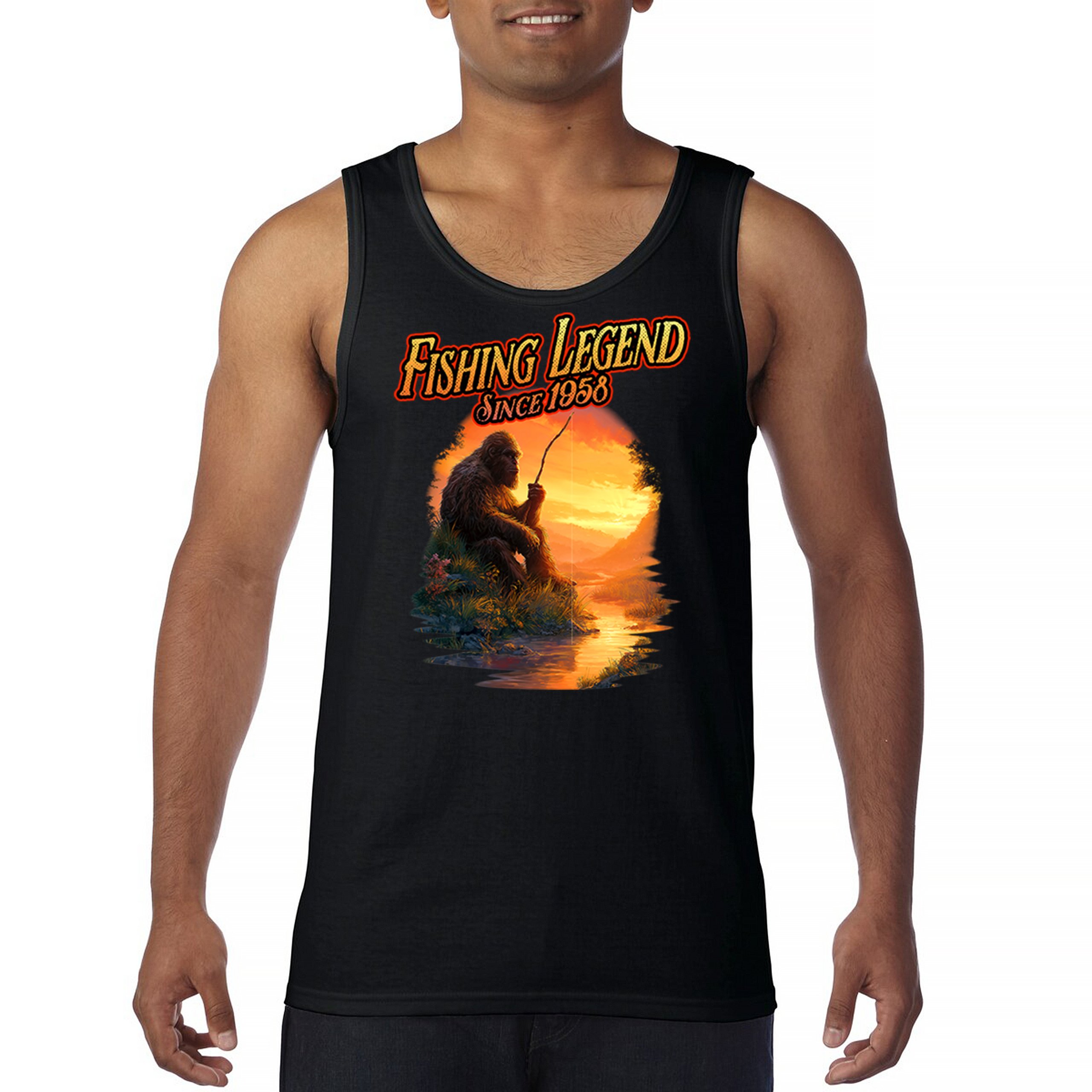 Bigfoot Fishing Legend Men’s Tank Top Sasquatch Hide and Seek Champion