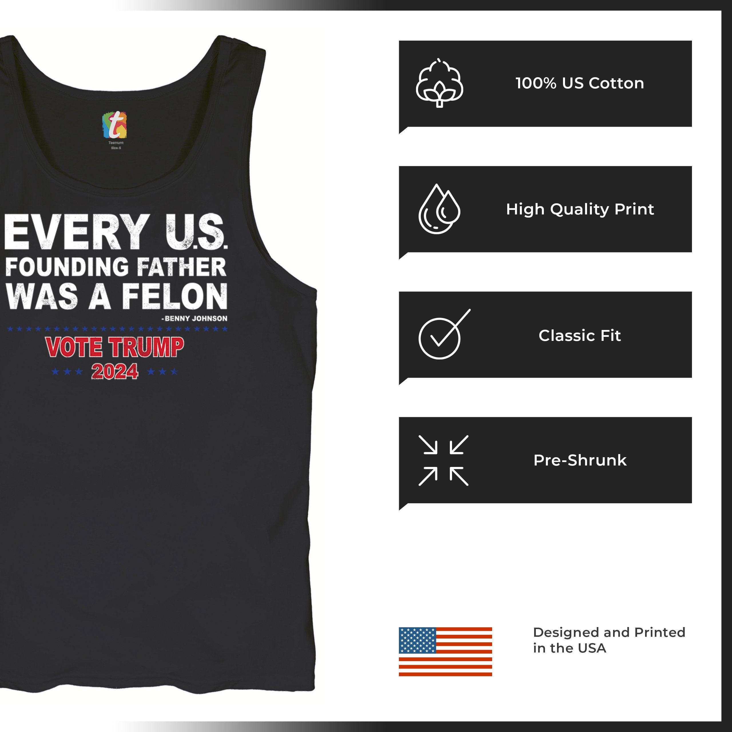 Vote Trump 2024 Tank Top Every US Founding Father Was a Felon MAGA Men's Top - Picture 7 of 29