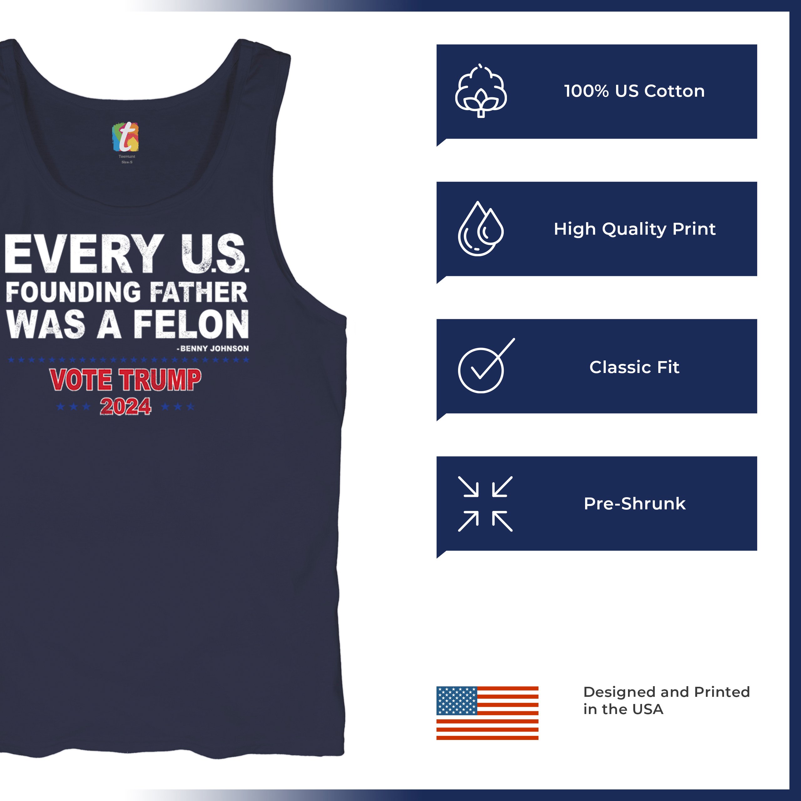 Vote Trump 2024 Tank Top Every US Founding Father Was a Felon MAGA Men's Top - Picture 21 of 29