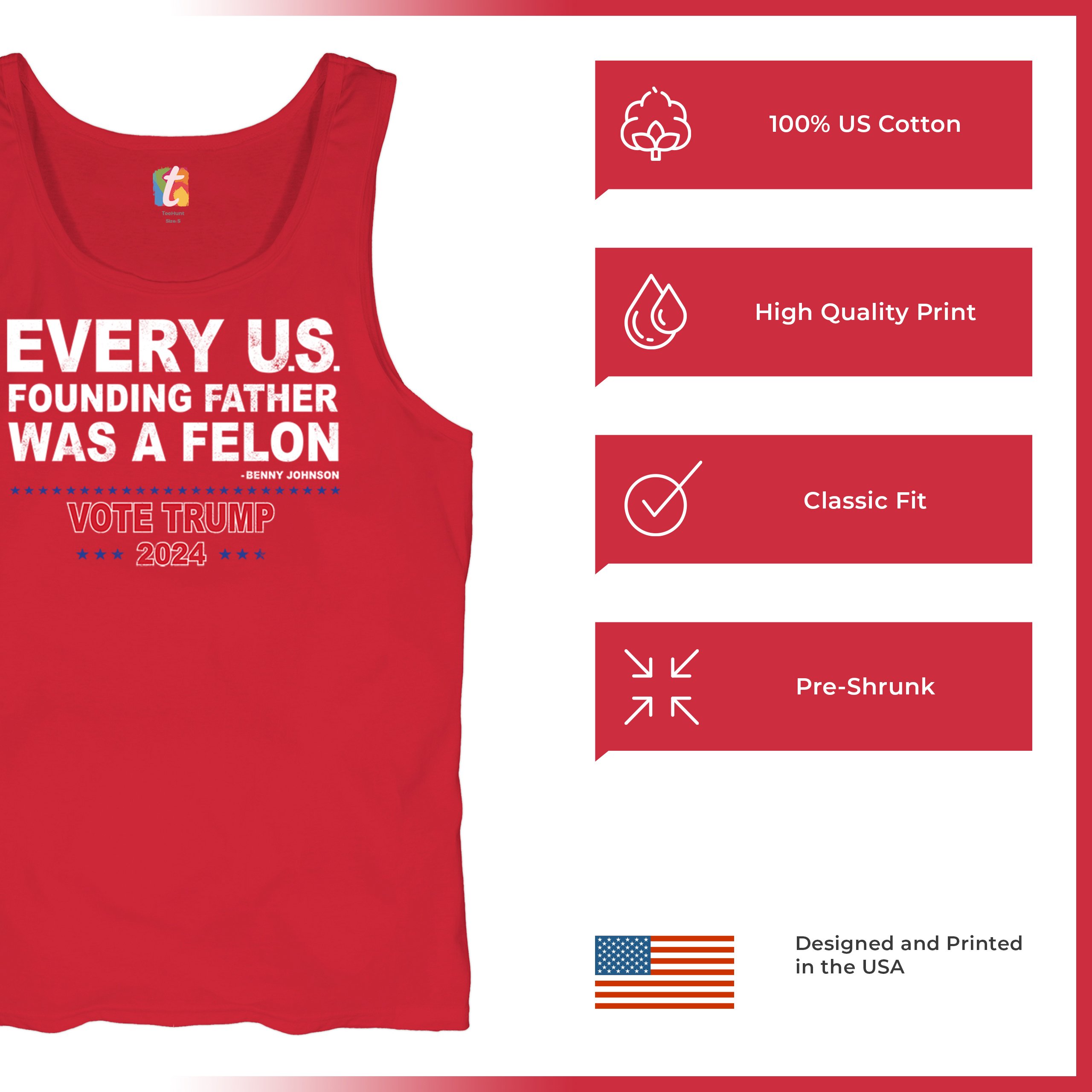 Vote Trump 2024 Tank Top Every US Founding Father Was a Felon MAGA Men's Top - Picture 14 of 29