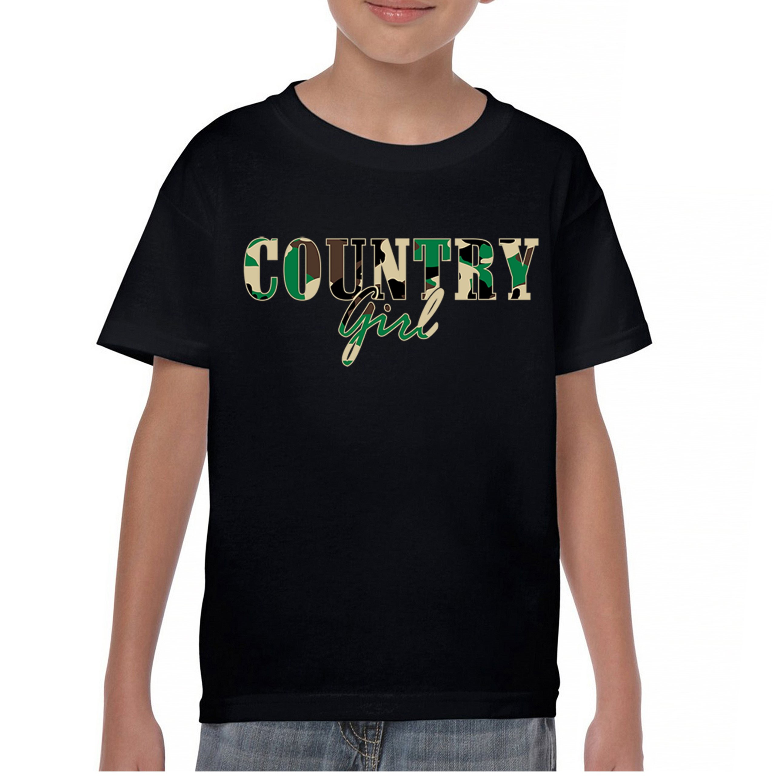 Country Girl Camo Youth T-shirt Small Town Cowgirl Farm Life Military Kids - Picture 2 of 50