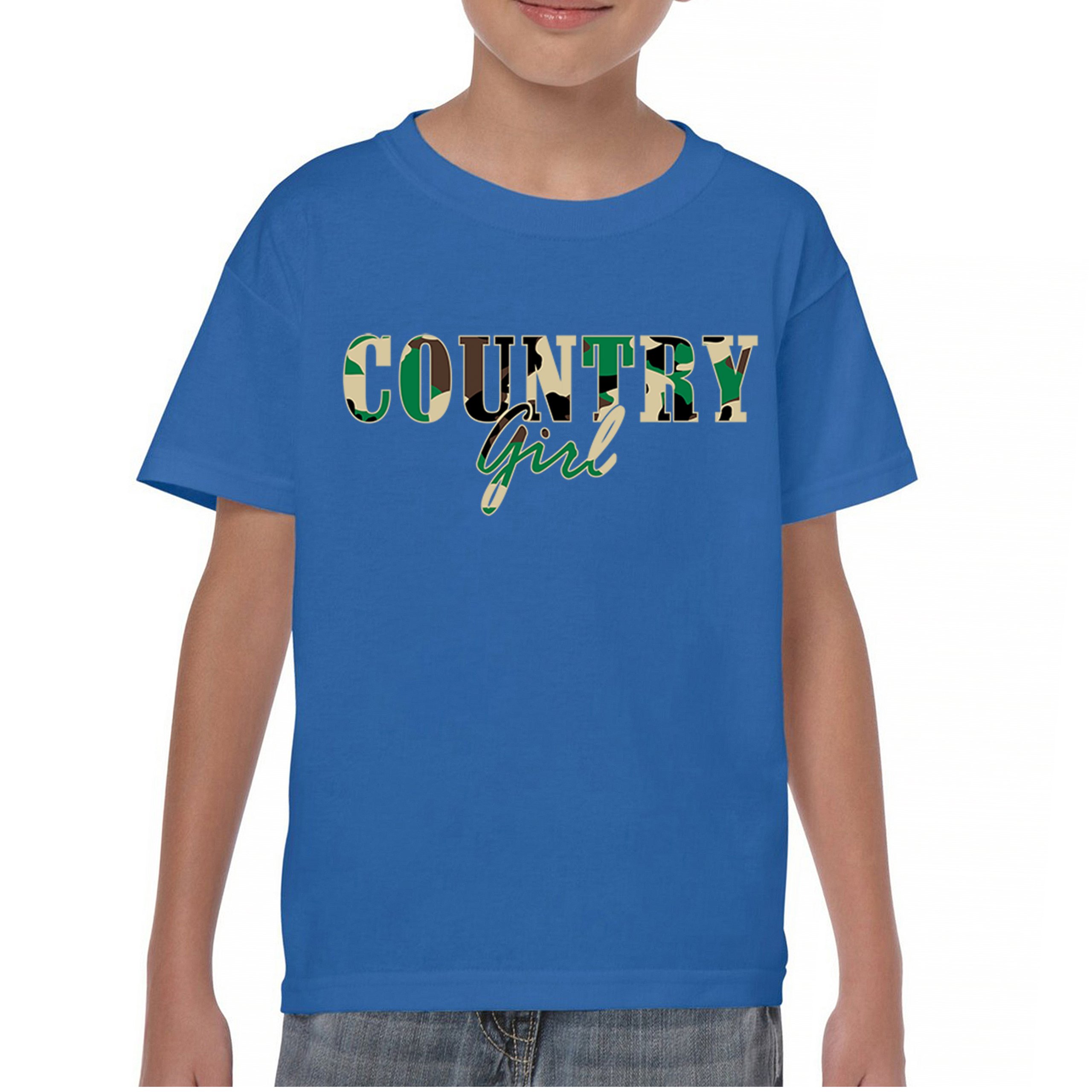 Country Girl Camo Youth T-shirt Small Town Cowgirl Farm Life Military Kids - Picture 37 of 50