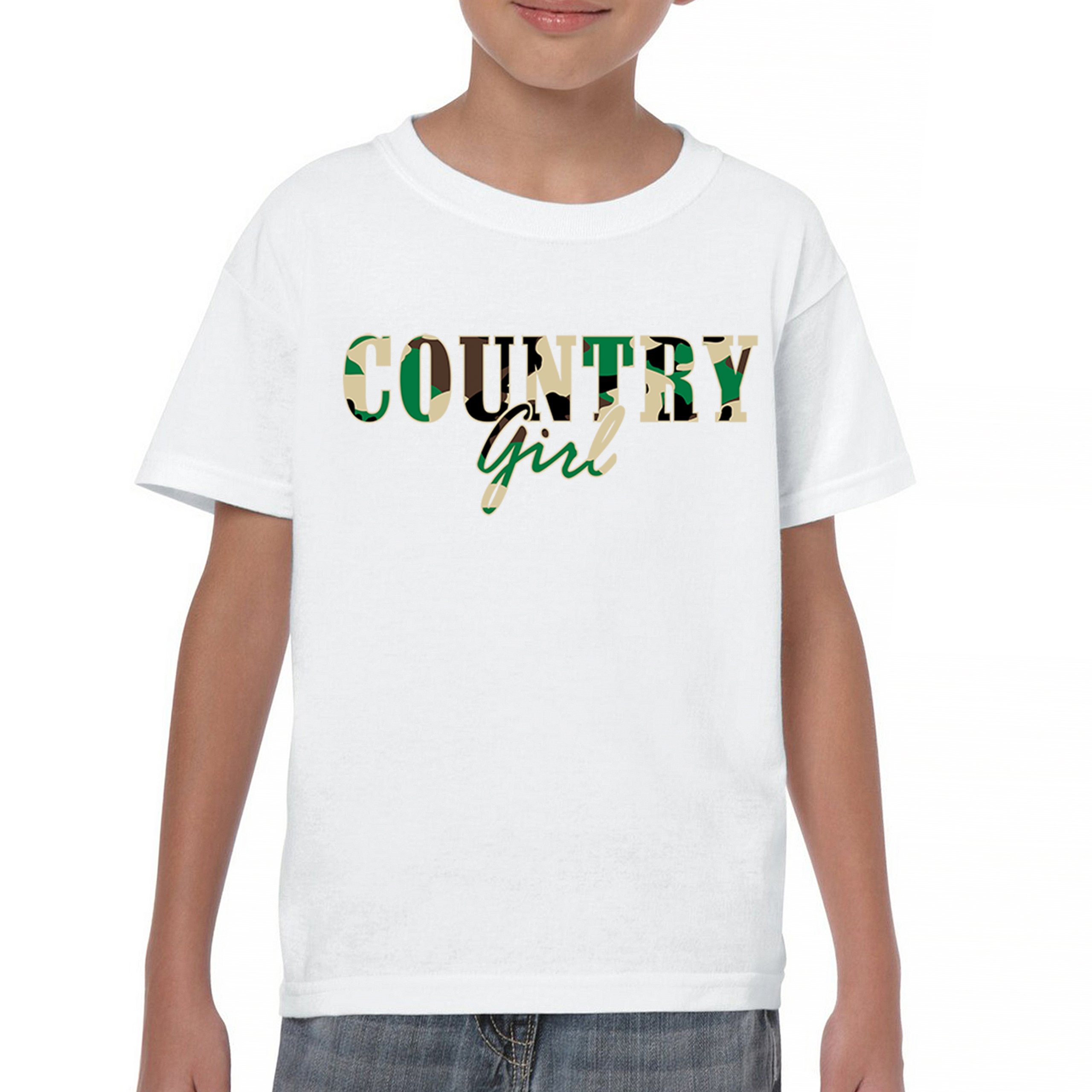 Country Girl Camo Youth T-shirt Small Town Cowgirl Farm Life Military Kids - Picture 23 of 50