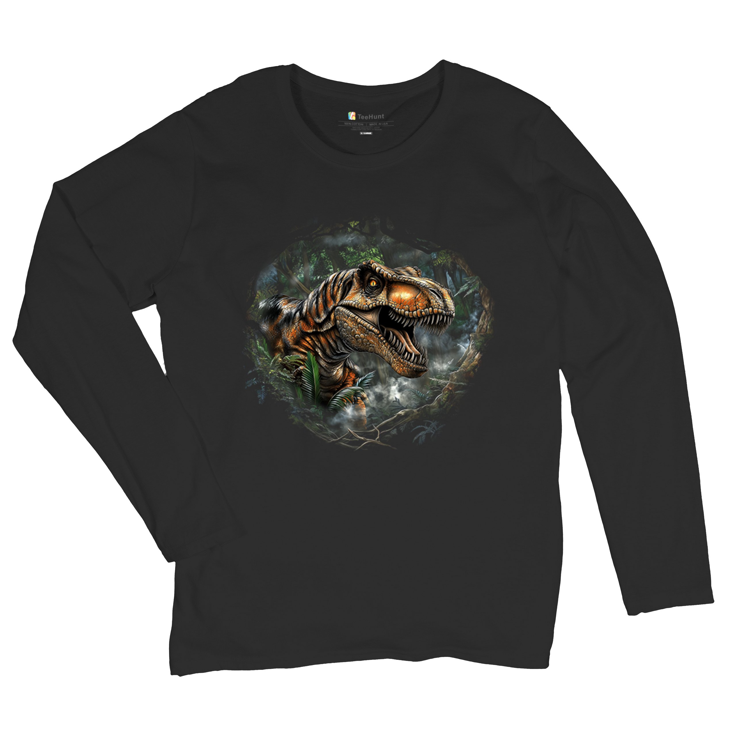 T-Rex Jungle Women's Long Sleeve T-shirt Roaring Dinosaur Predator Jurassic Era - Picture 6 of 15