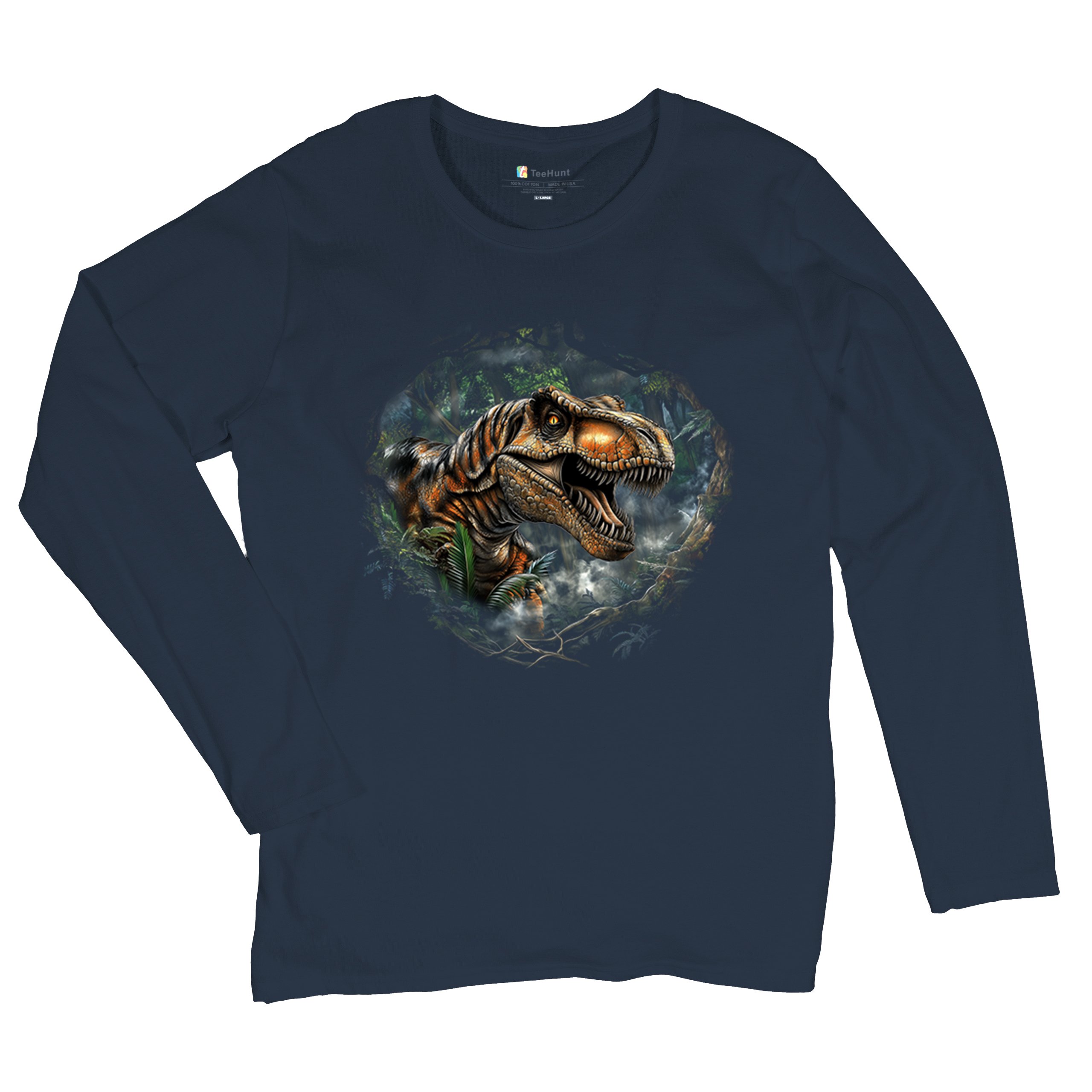 T-Rex Jungle Women's Long Sleeve T-shirt Roaring Dinosaur Predator Jurassic Era - Picture 13 of 15
