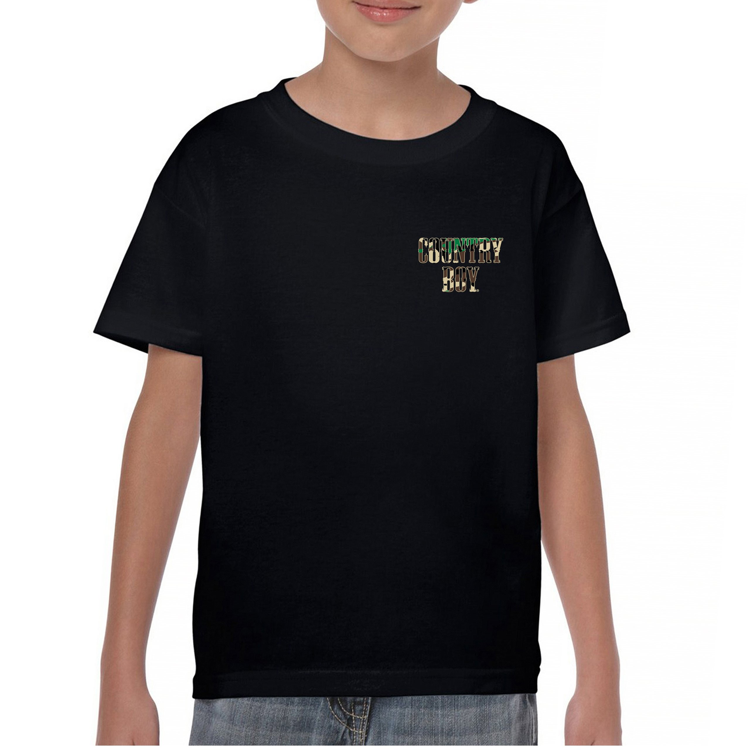 Country Boy Camo Crest Youth T-shirt Small Town Rodeo Cowboy Military Kids - Picture 2 of 50