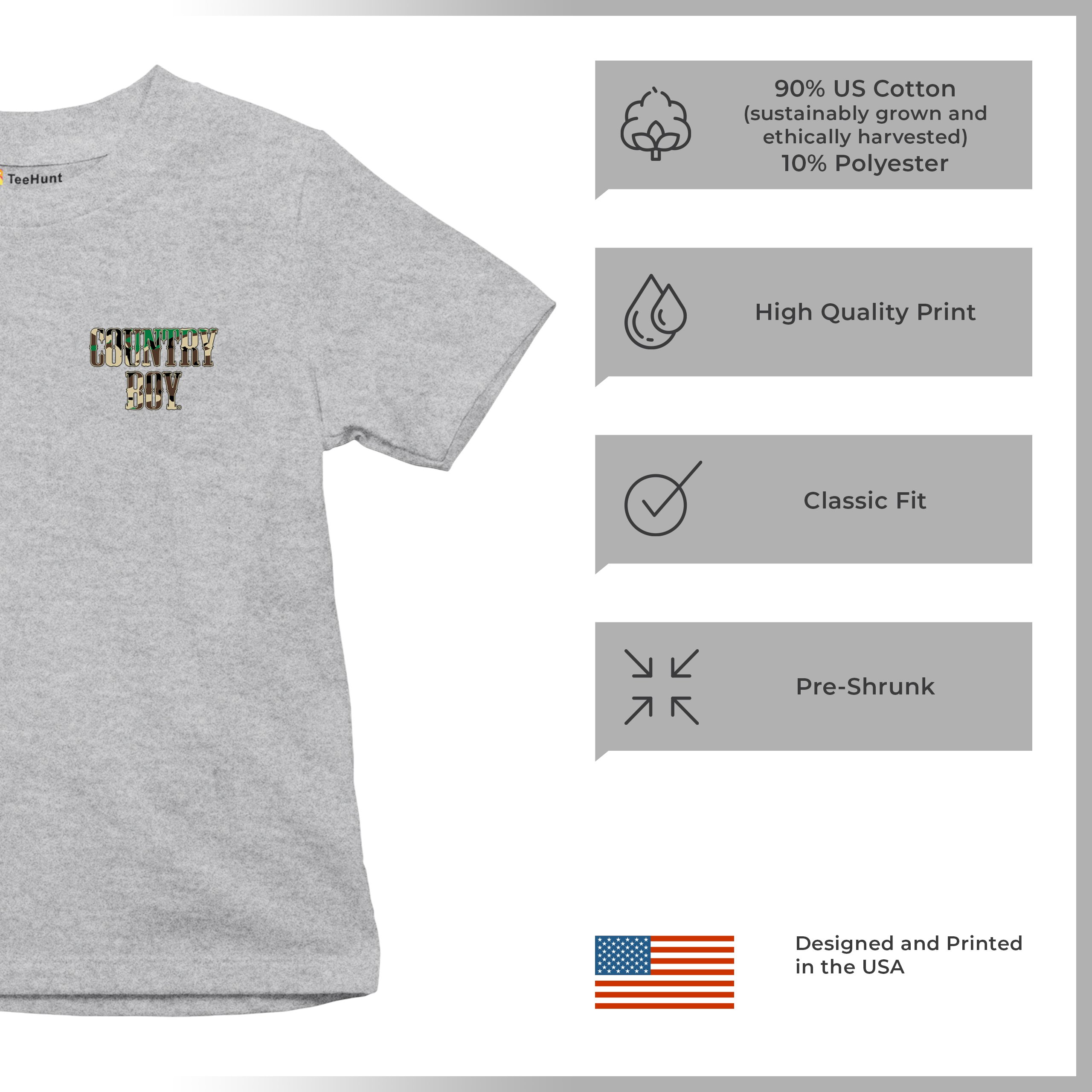Country Boy Camo Crest Youth T-shirt Small Town Rodeo Cowboy Military Kids - Picture 14 of 50