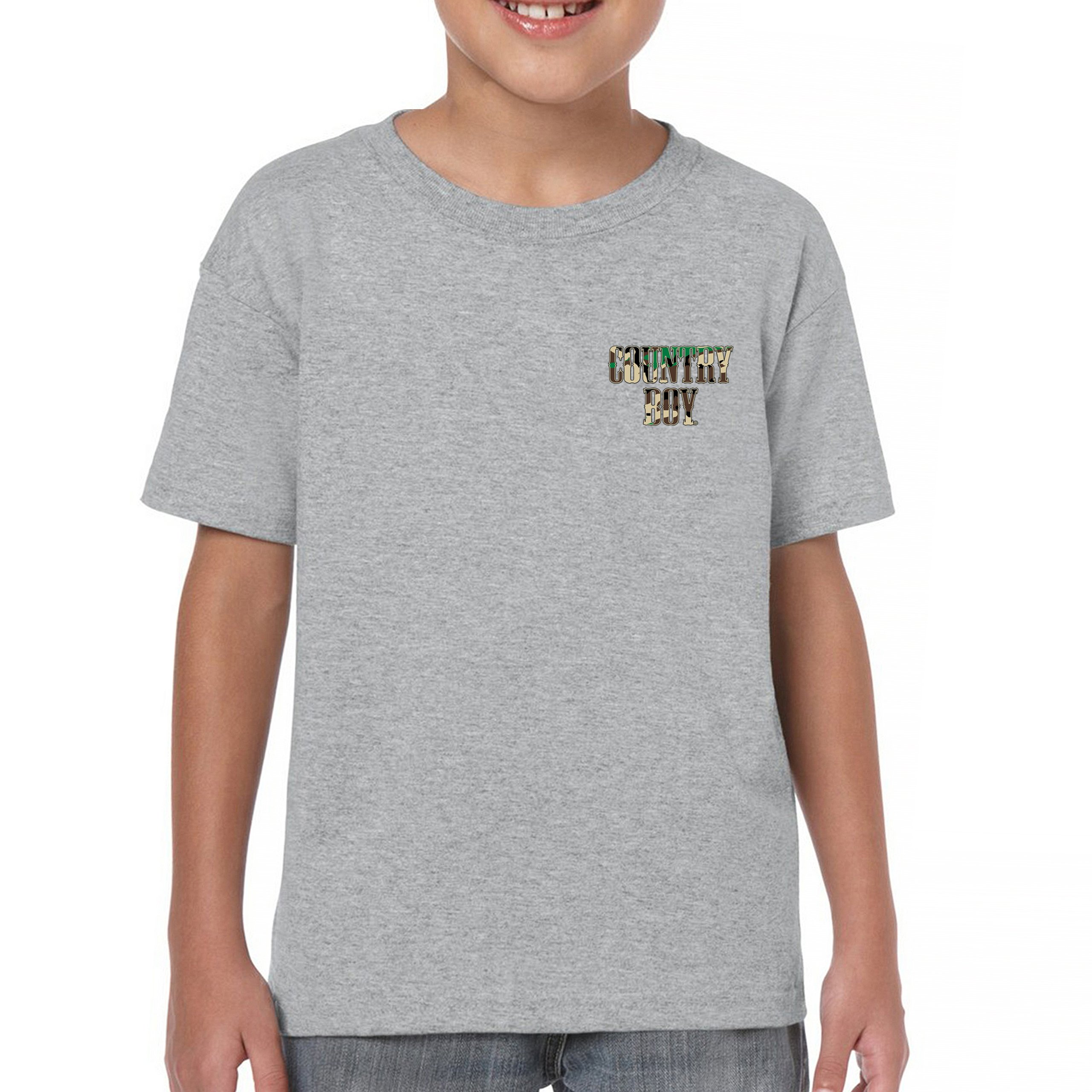 Country Boy Camo Crest Youth T-shirt Small Town Rodeo Cowboy Military Kids - Picture 9 of 50