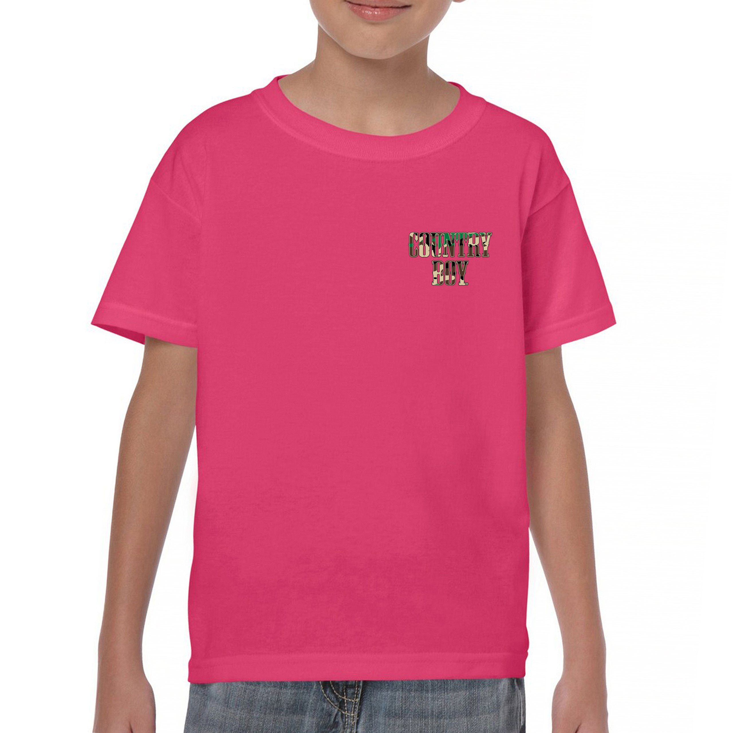 Country Boy Camo Crest Youth T-shirt Small Town Rodeo Cowboy Military Kids - Picture 44 of 50
