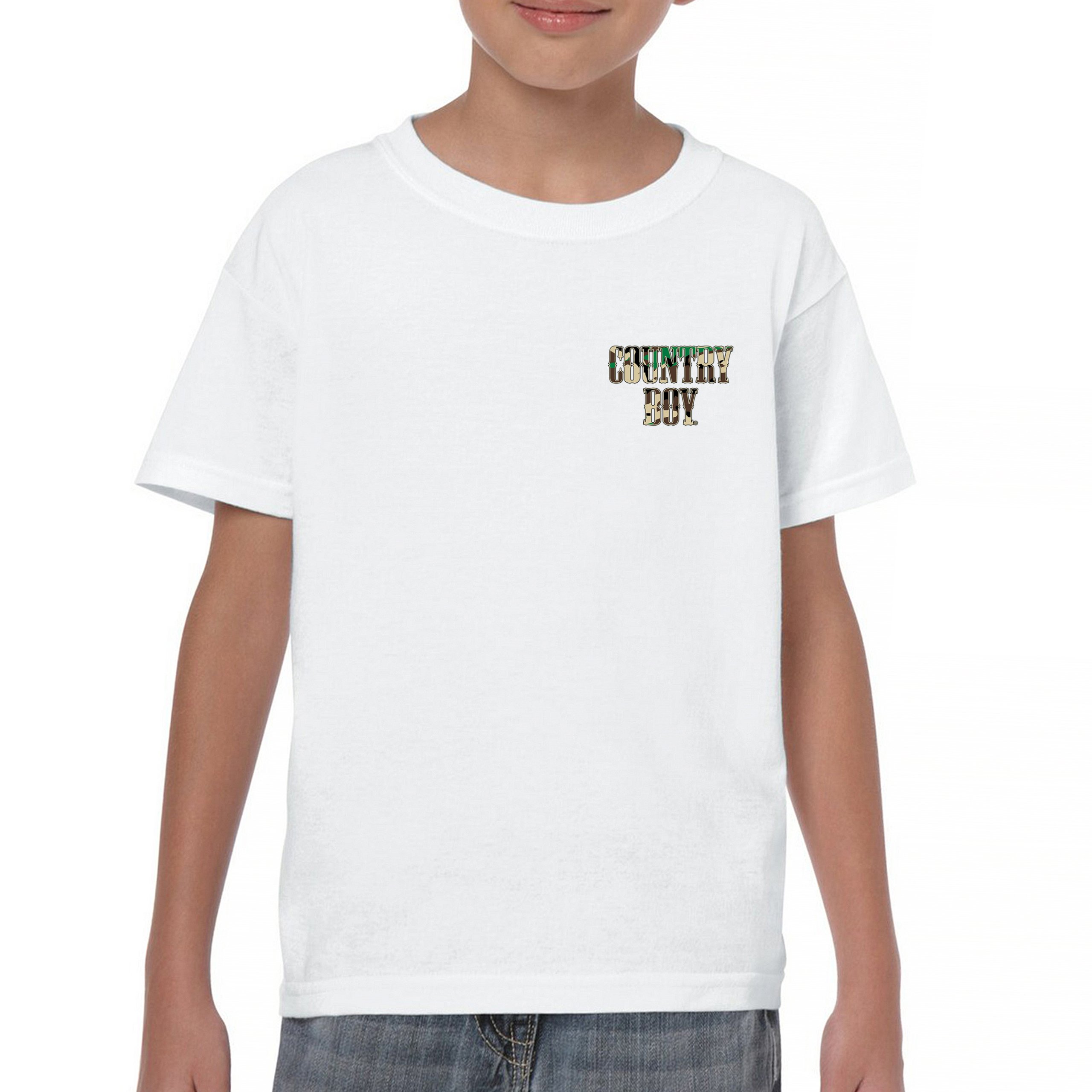 Country Boy Camo Crest Youth T-shirt Small Town Rodeo Cowboy Military Kids - Picture 23 of 50