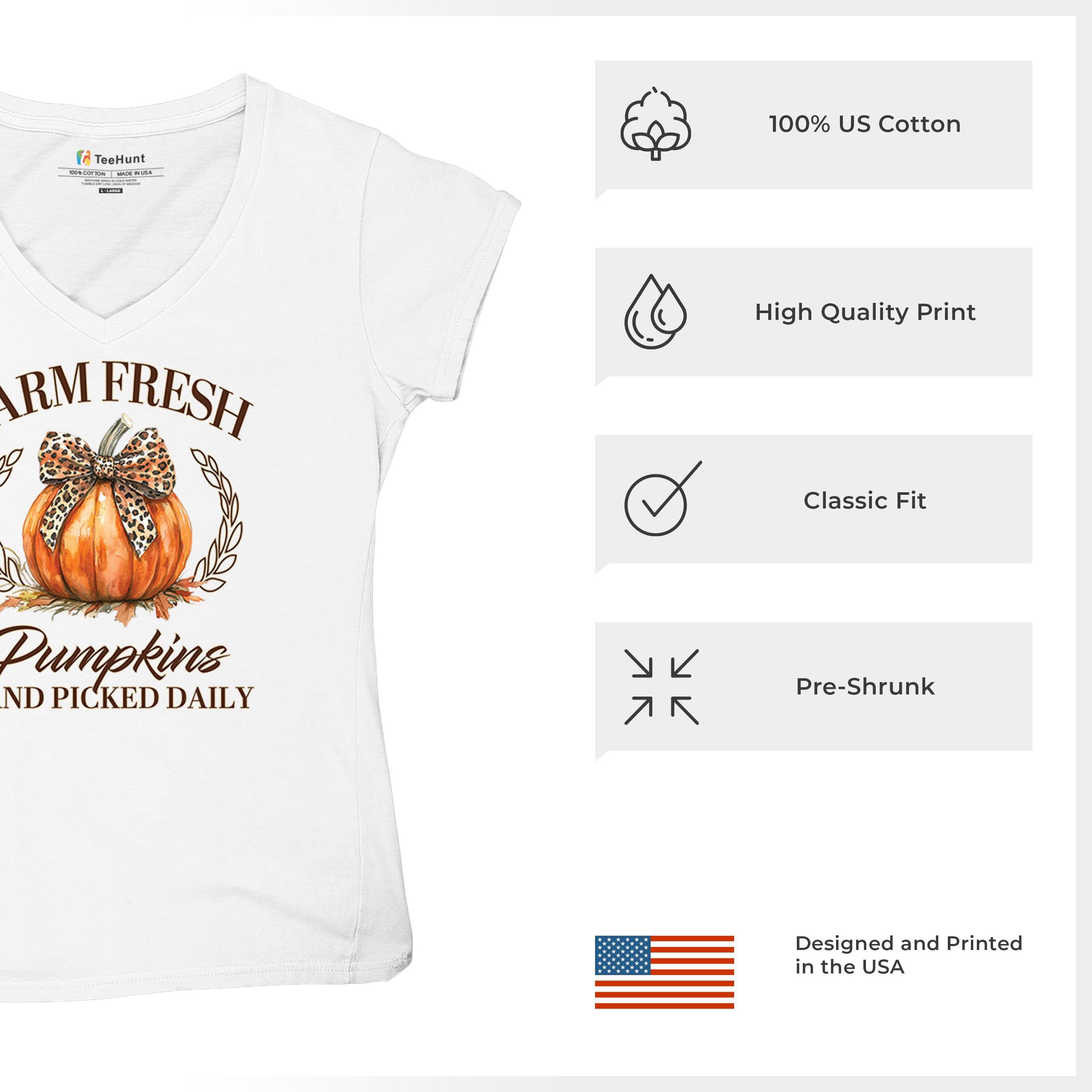 Farm Fresh Pumpkins Women's V-Neck T-shirt Fall Cozy Thanksgiving Cute Tee