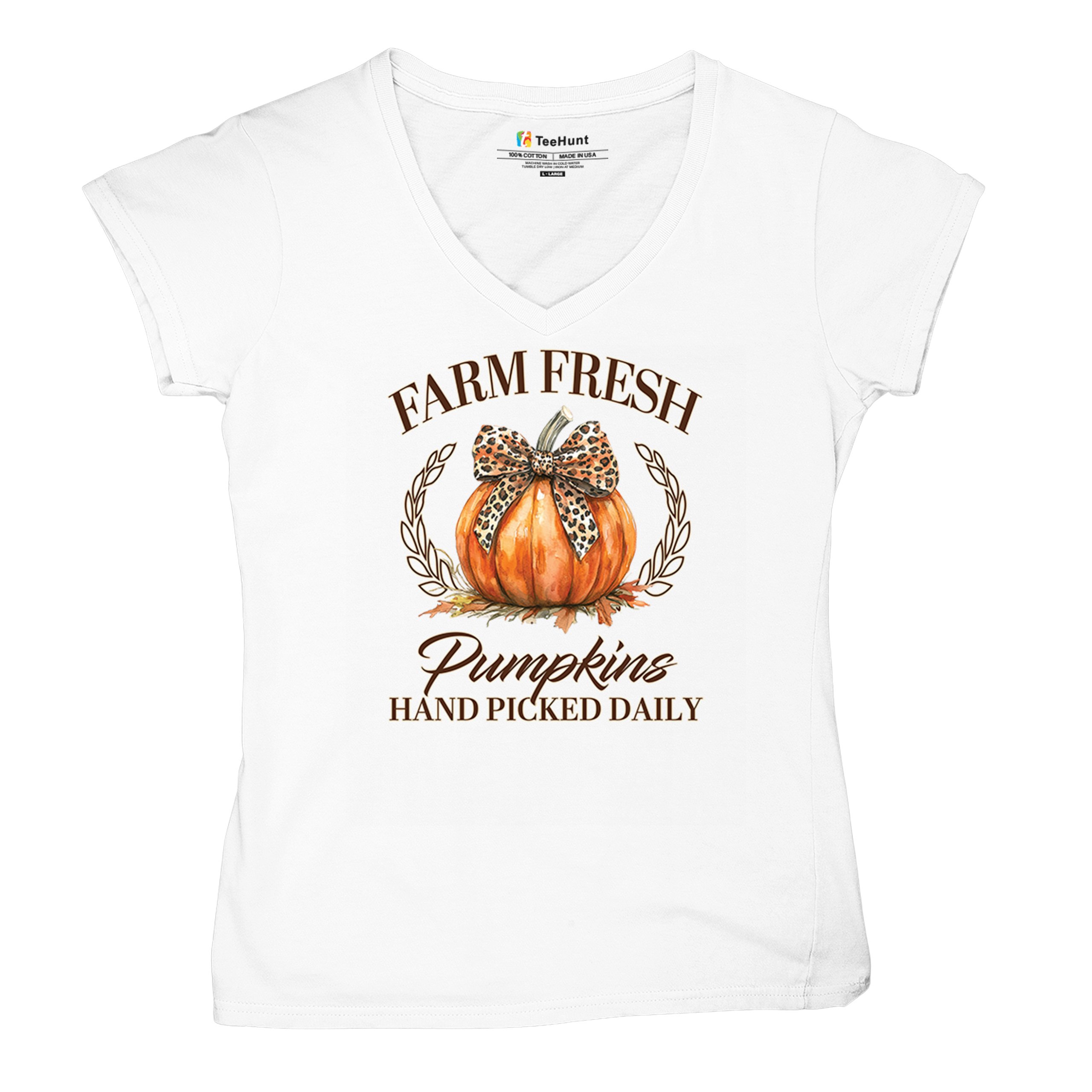 Farm Fresh Pumpkins Women's V-Neck T-shirt Fall Cozy Thanksgiving Cute Tee