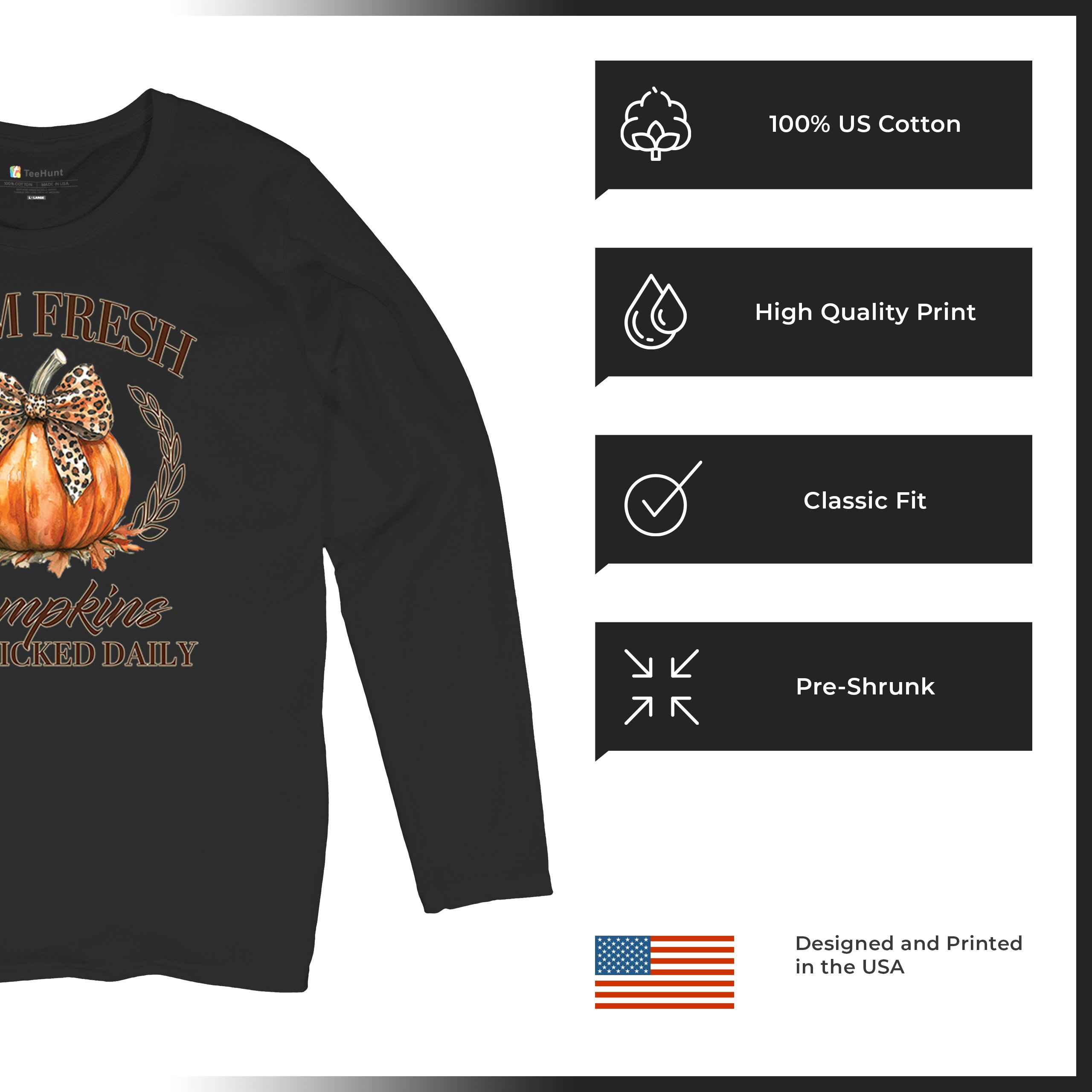 Farm Fresh Pumpkins Women's Long Sleeve T-shirt Fall Cozy Thanksgiving Cute - Picture 14 of 50