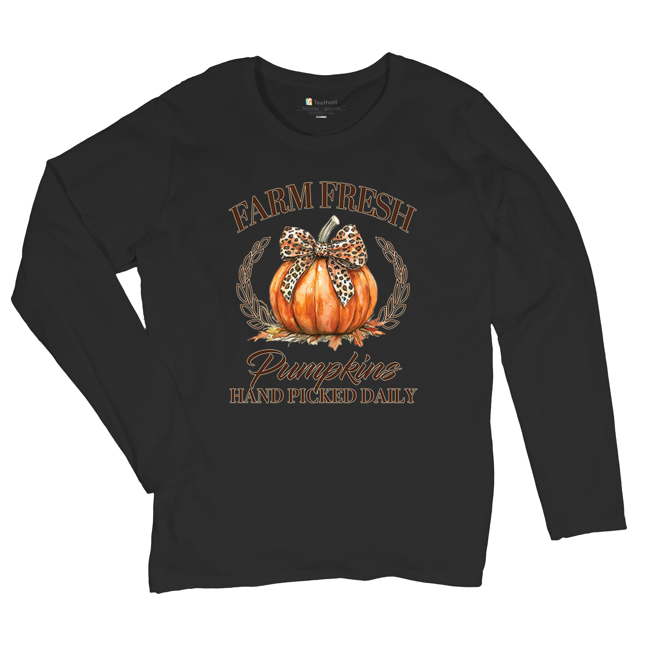 Farm Fresh Pumpkins Women's Long Sleeve T-shirt Fall Cozy Thanksgiving Cute - Picture 13 of 50