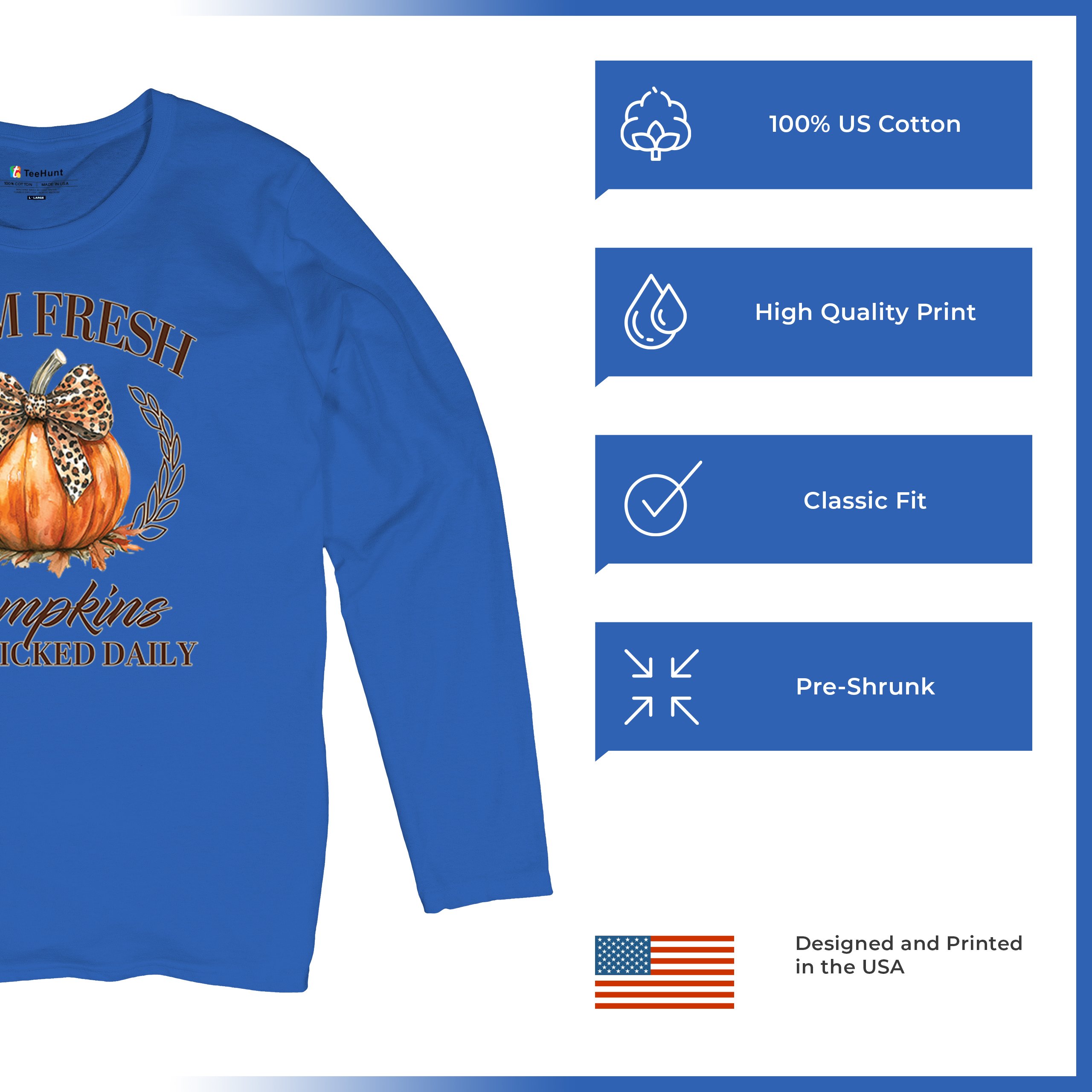 Farm Fresh Pumpkins Women's Long Sleeve T-shirt Fall Cozy Thanksgiving Cute - Picture 42 of 50