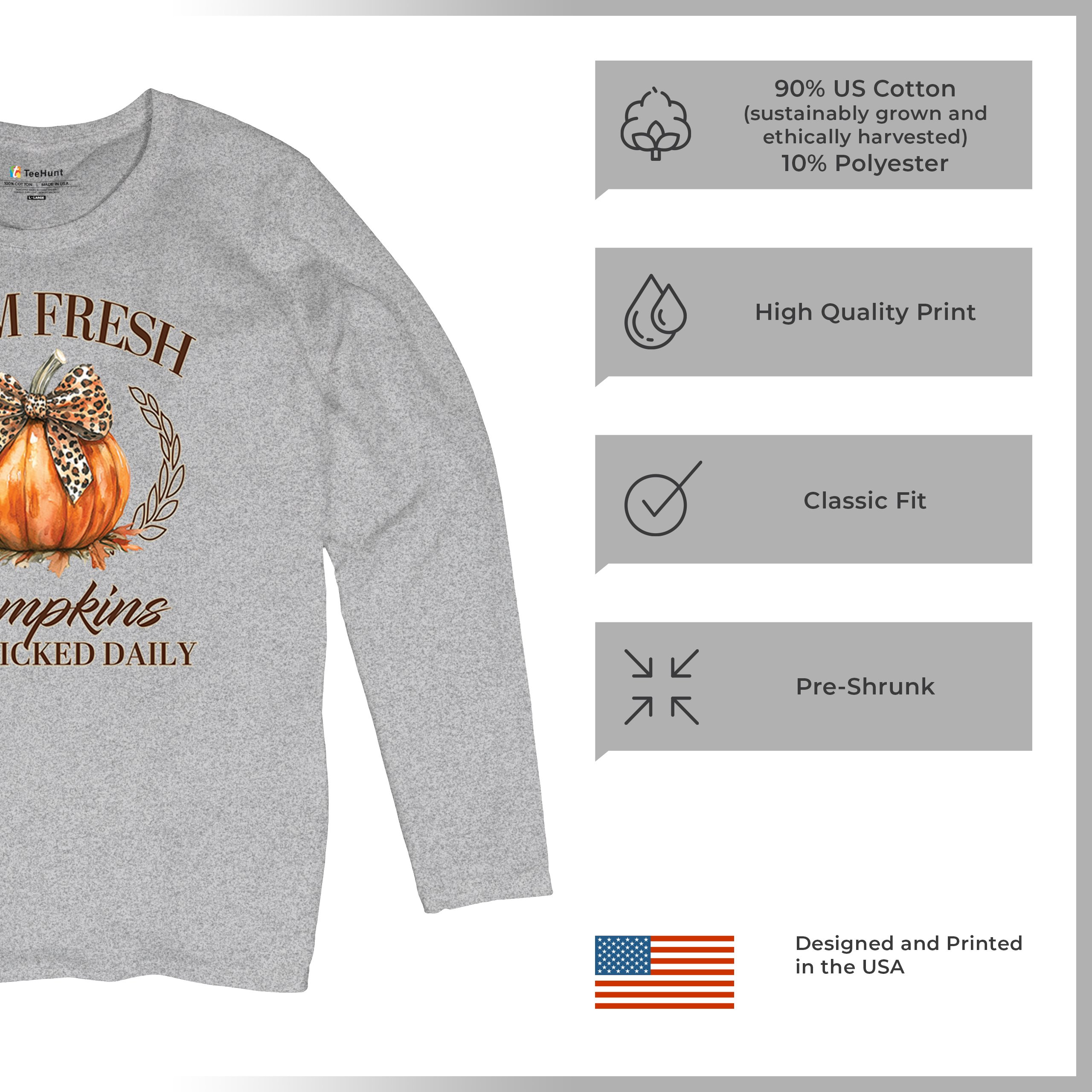 Farm Fresh Pumpkins Women's Long Sleeve T-shirt Fall Cozy Thanksgiving Cute - Picture 21 of 50