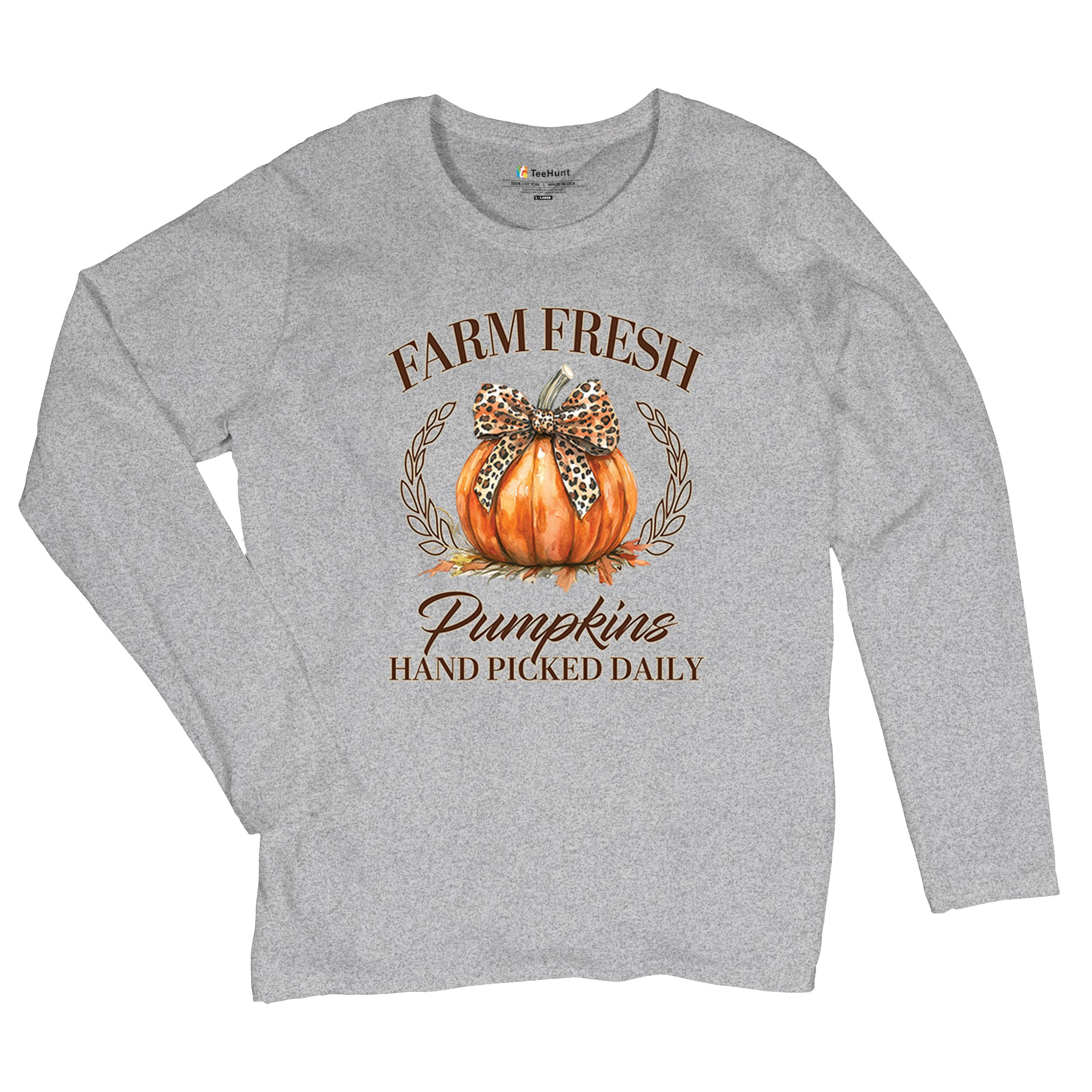 Farm Fresh Pumpkins Women's Long Sleeve T-shirt Fall Cozy Thanksgiving Cute - Picture 20 of 50