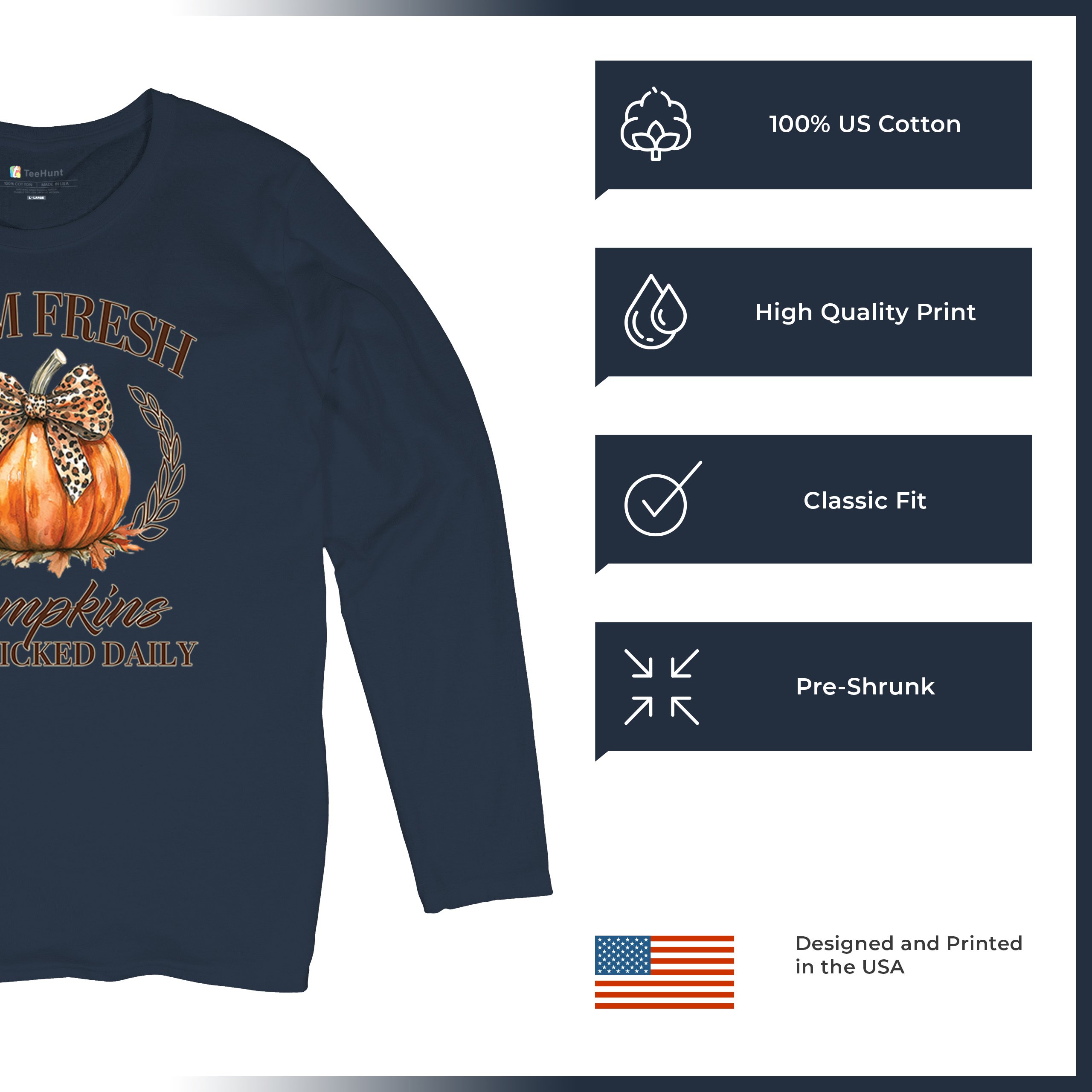 Farm Fresh Pumpkins Women's Long Sleeve T-shirt Fall Cozy Thanksgiving Cute - Picture 35 of 50