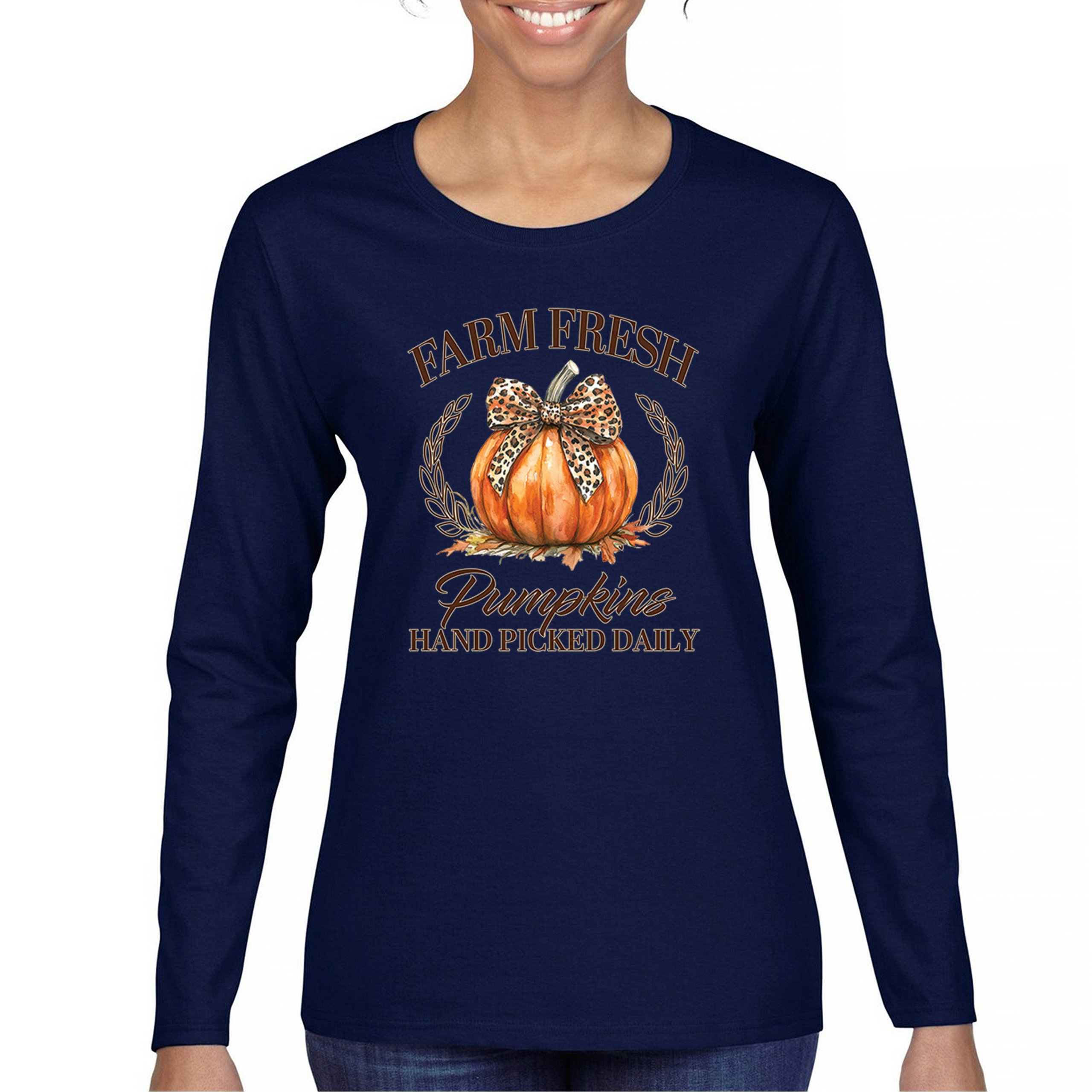 Farm Fresh Pumpkins Women's Long Sleeve T-shirt Fall Cozy Thanksgiving Cute - Picture 30 of 50