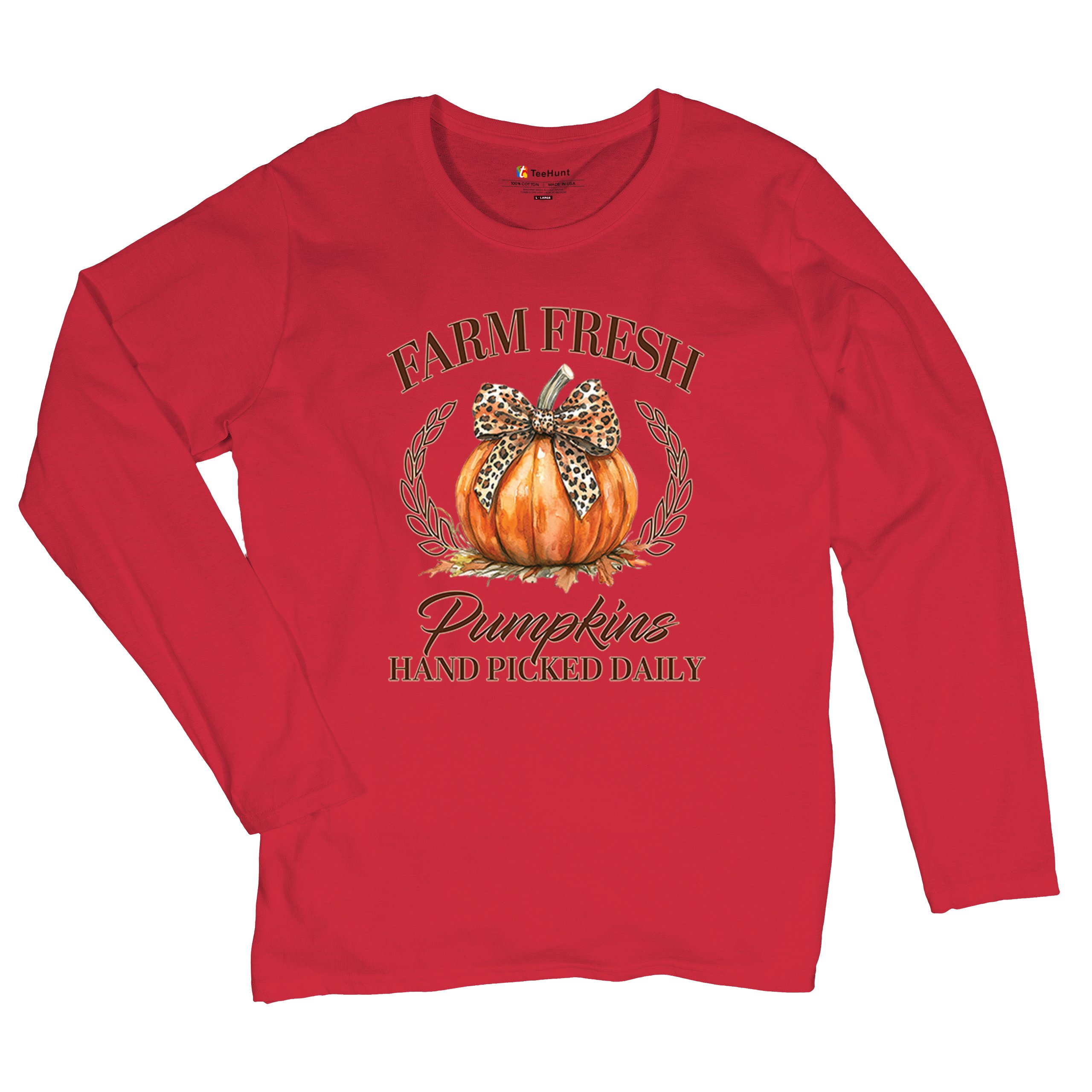 Farm Fresh Pumpkins Women's Long Sleeve T-shirt Fall Cozy Thanksgiving Cute - Picture 27 of 50