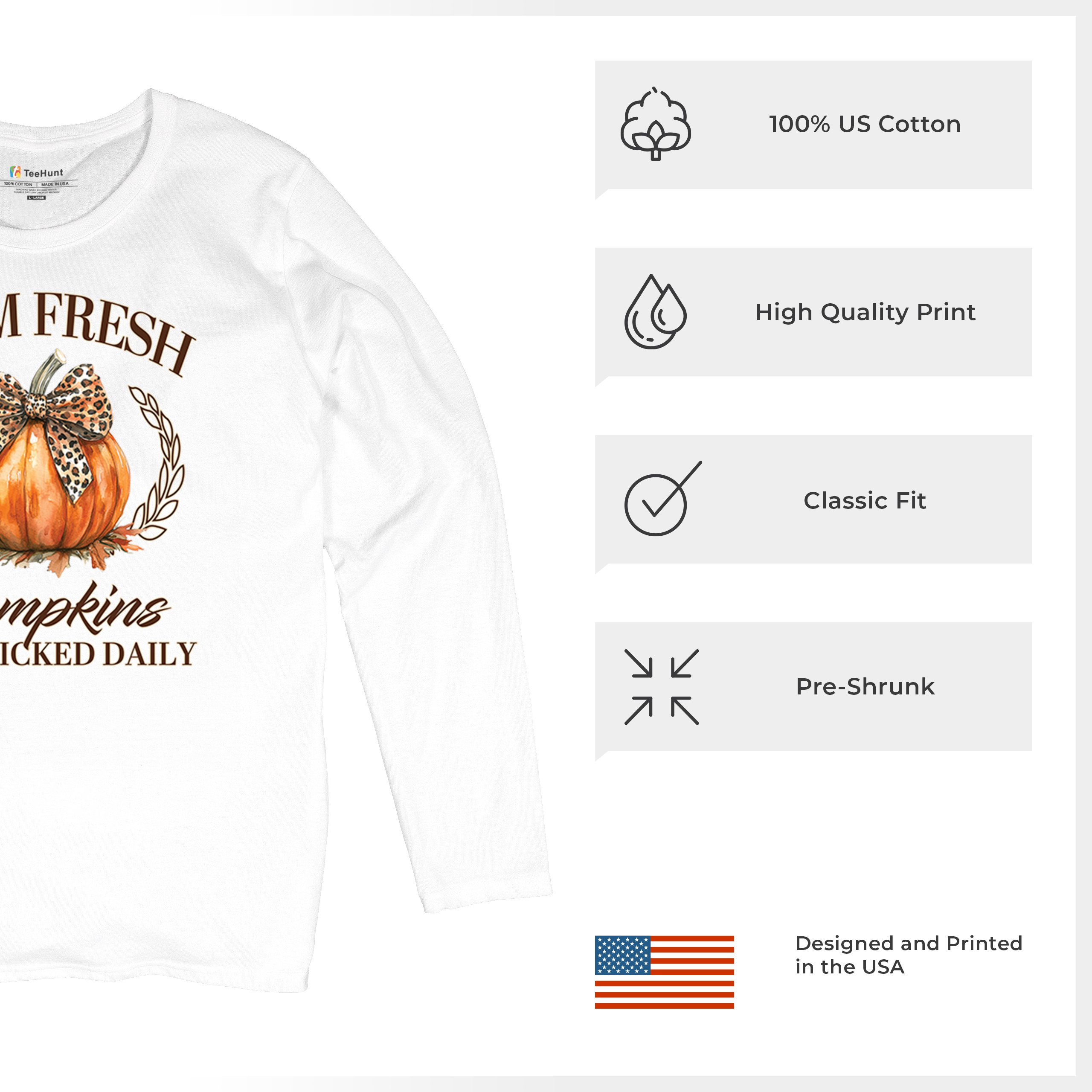 Farm Fresh Pumpkins Women's Long Sleeve T-shirt Fall Cozy Thanksgiving Cute - Picture 7 of 50