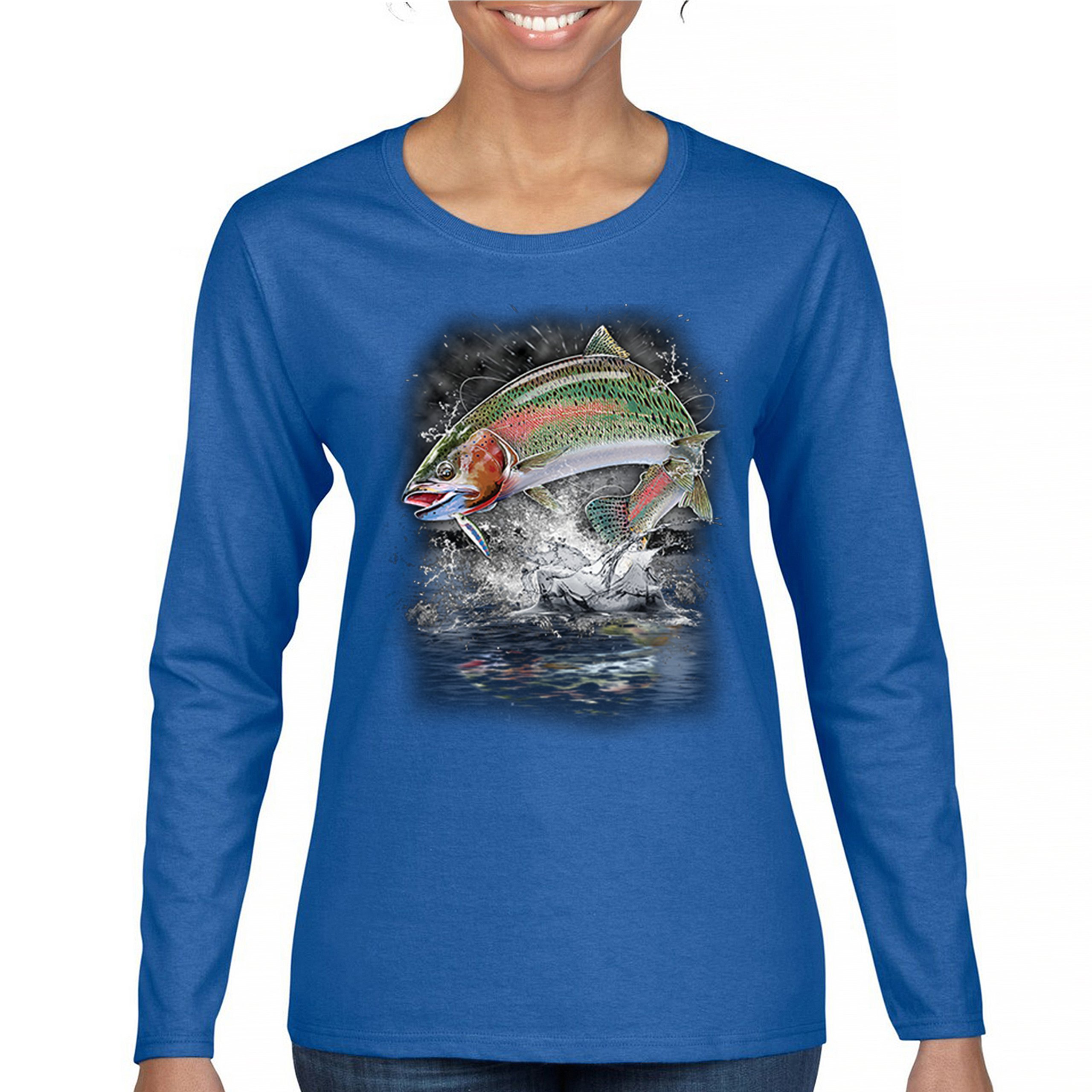 Jumping Rainbow Trout Women’s Long Sleeve T-shirt Freshwater Fishing Fisherman