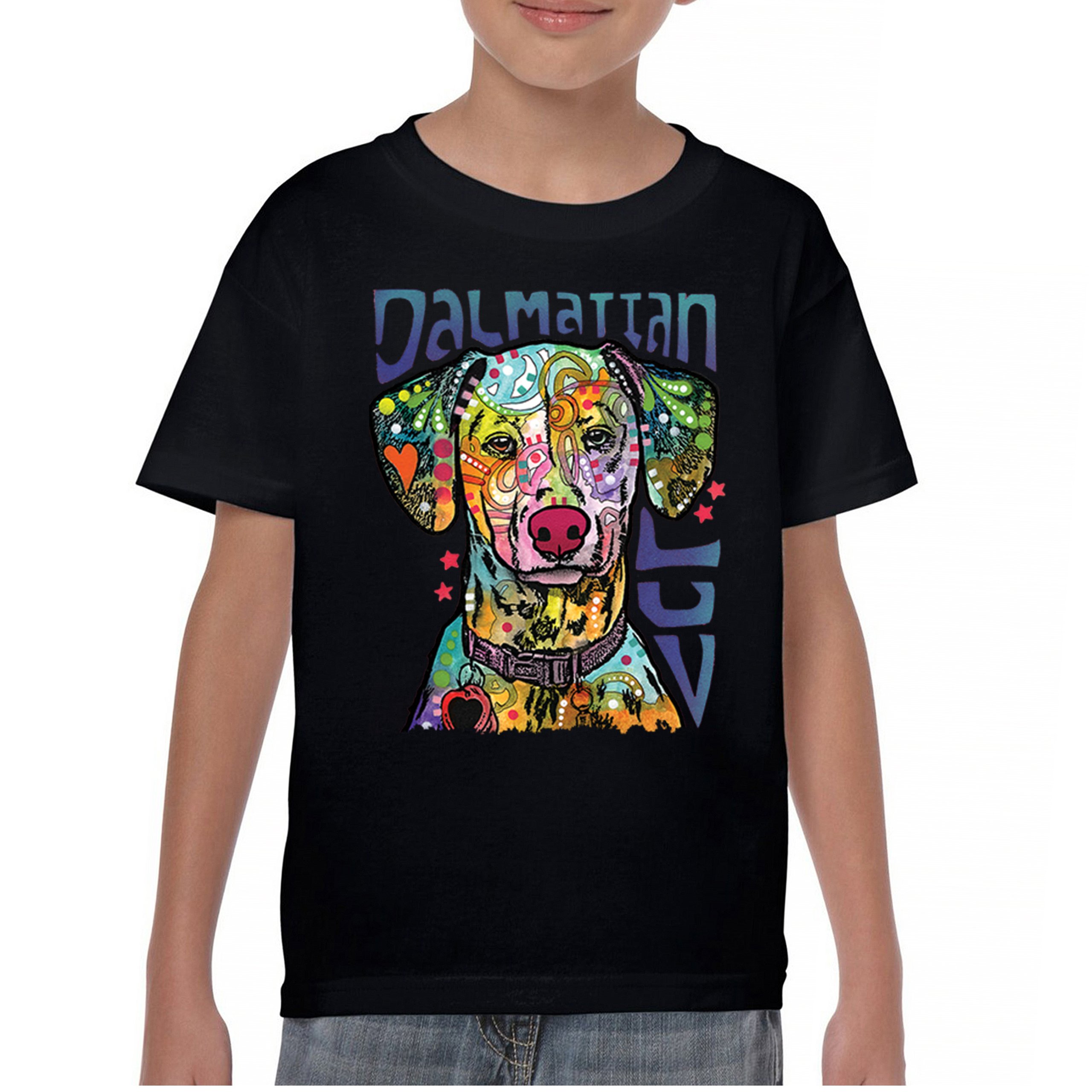 Dean Russo Dalmatian Luv Colorful Dog Youth T-shirt Neon Puppy Lover Kids - Picture 2 of 50