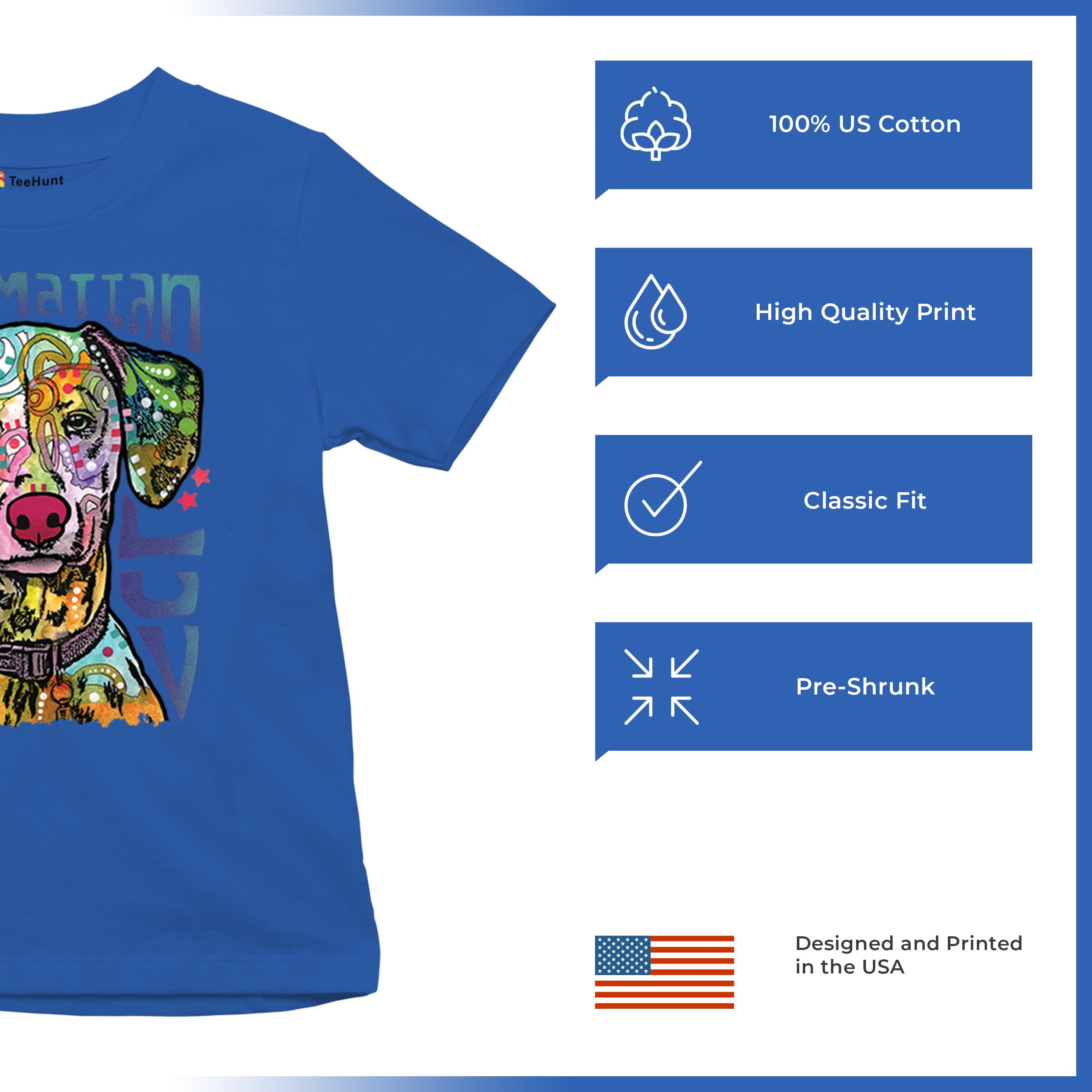 Dean Russo Dalmatian Luv Colorful Dog Youth T-shirt Neon Puppy Lover Kids - Picture 42 of 50