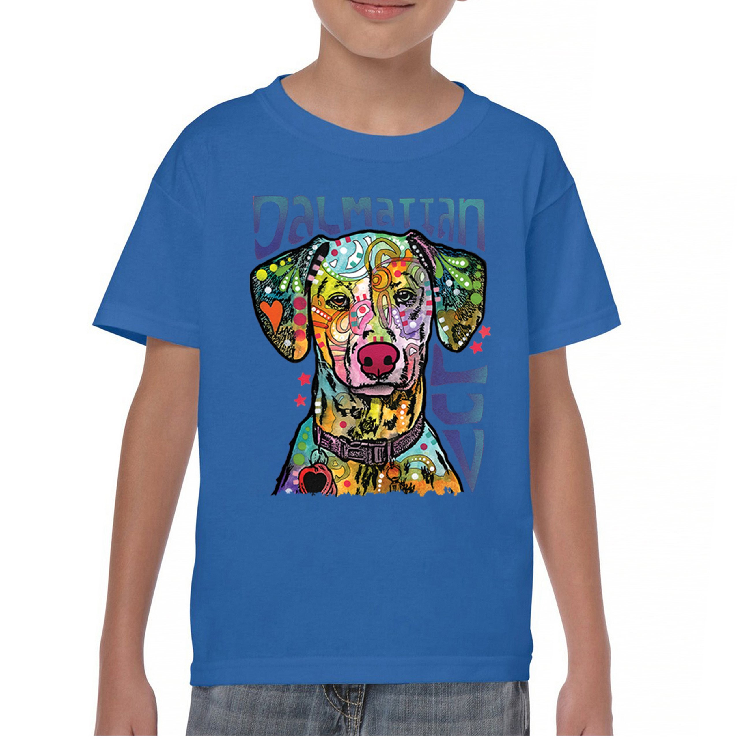 Dean Russo Dalmatian Luv Colorful Dog Youth T-shirt Neon Puppy Lover Kids - Picture 37 of 50