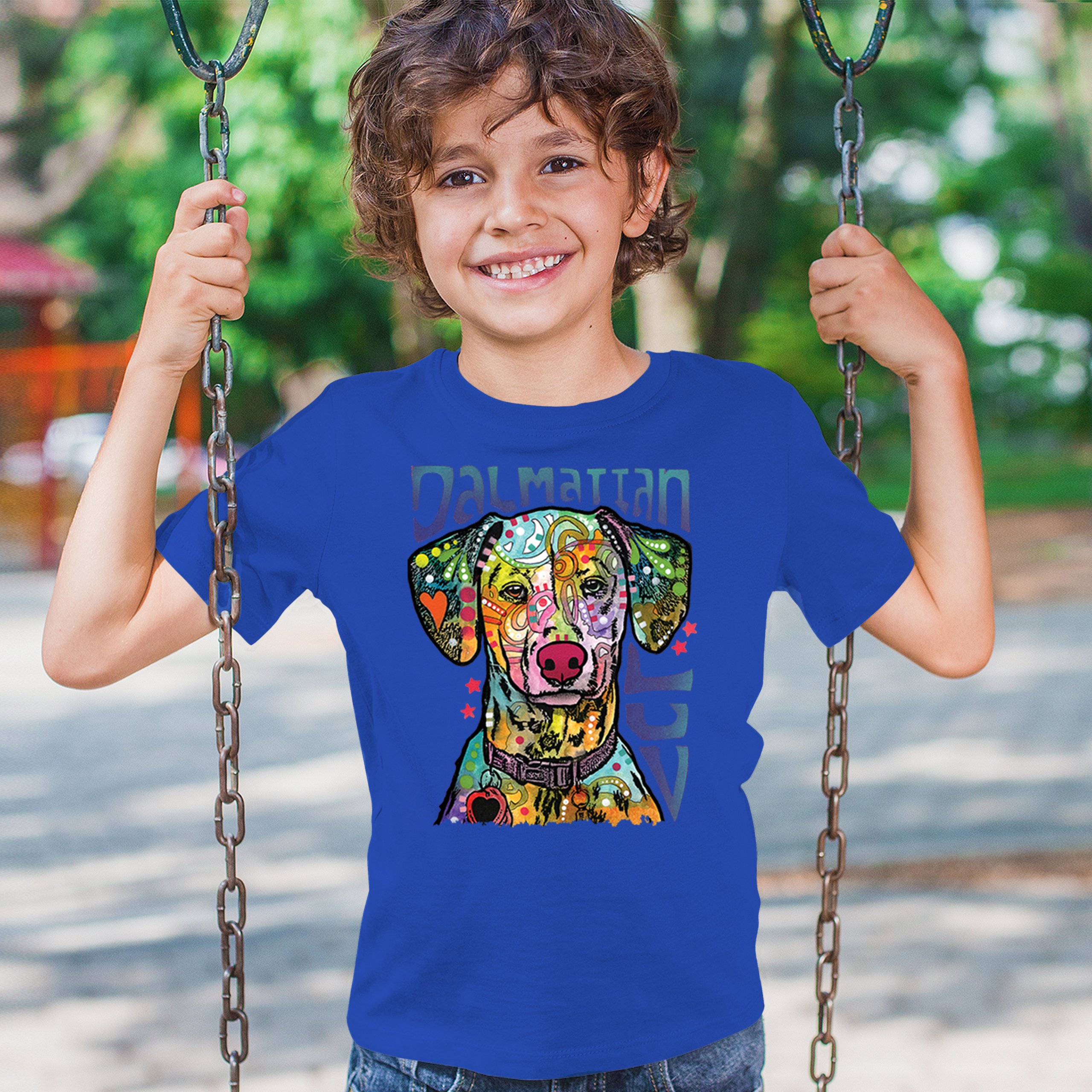 Dean Russo Dalmatian Luv Colorful Dog Youth T-shirt Neon Puppy Lover Kids - Picture 40 of 50
