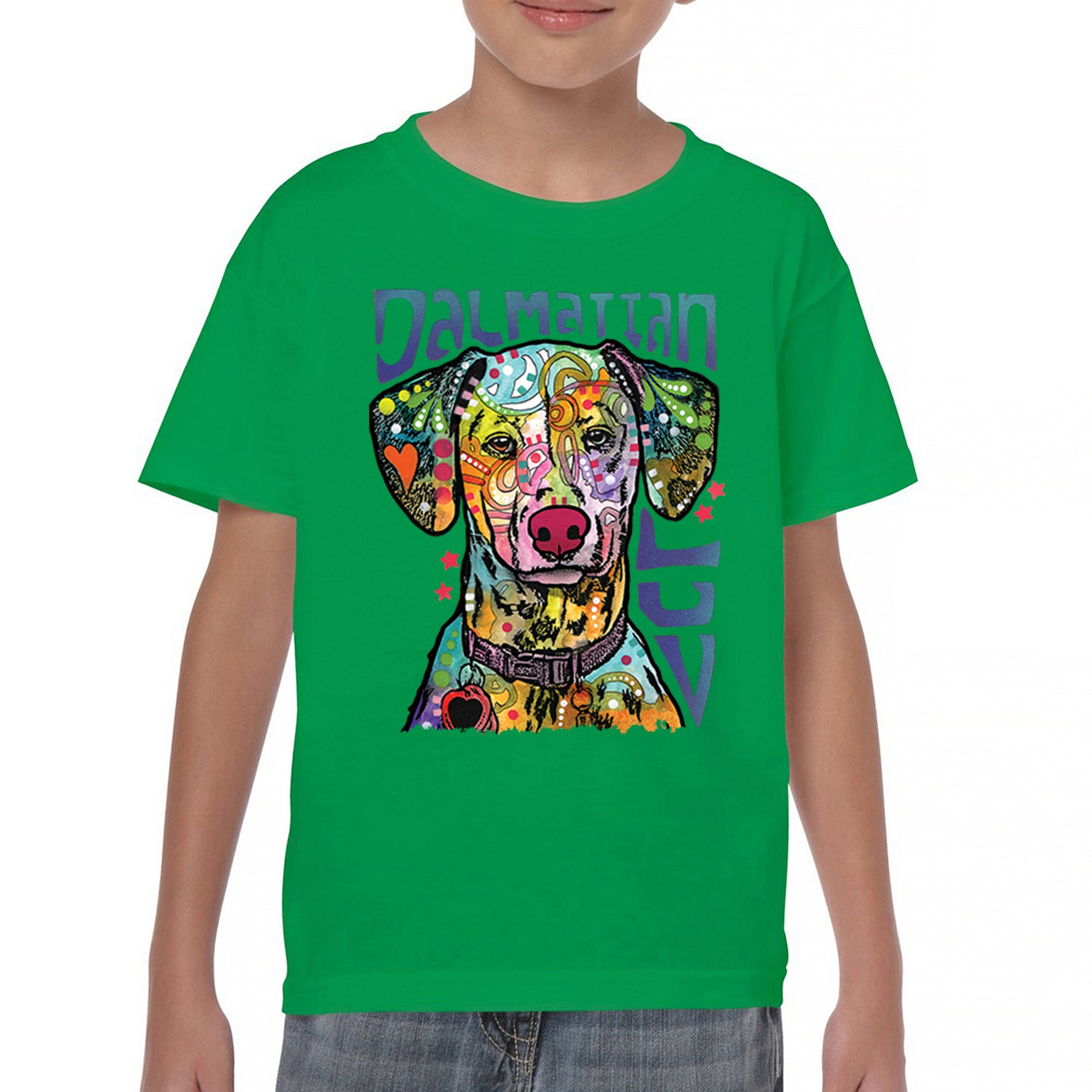 Dean Russo Dalmatian Luv Colorful Dog Youth T-shirt Neon Puppy Lover Kids - Picture 30 of 50