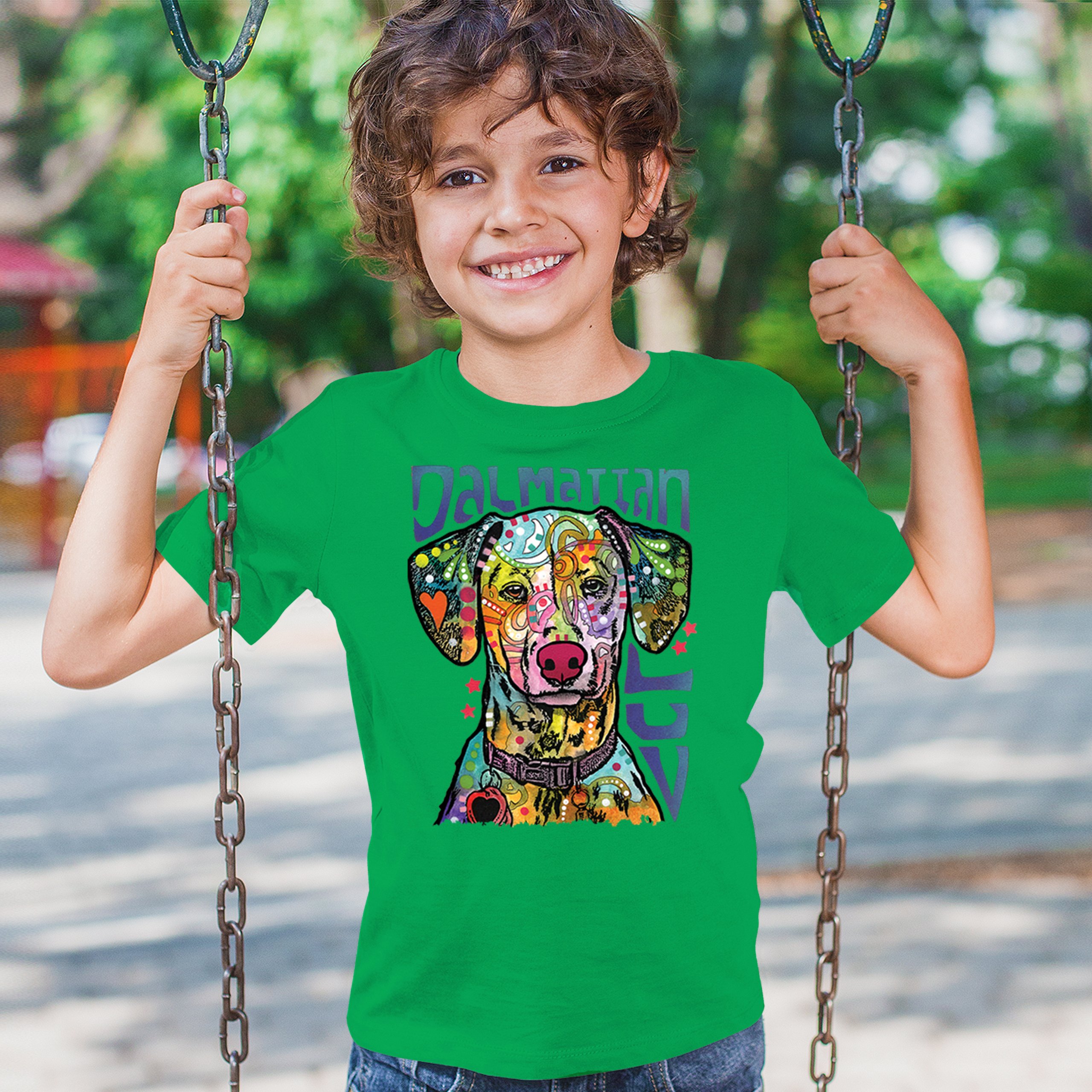 Dean Russo Dalmatian Luv Colorful Dog Youth T-shirt Neon Puppy Lover Kids - Picture 33 of 50