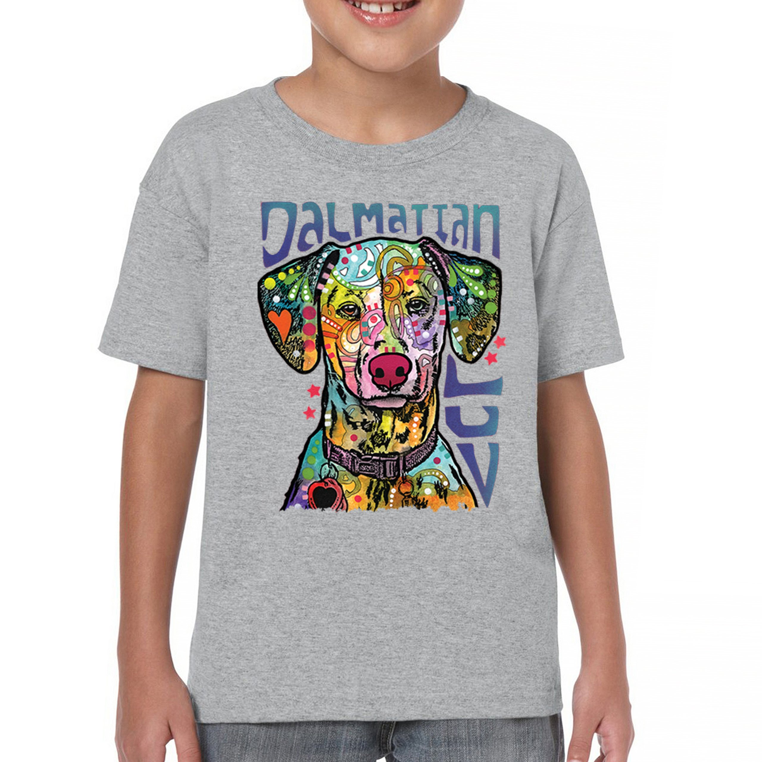 Dean Russo Dalmatian Luv Colorful Dog Youth T-shirt Neon Puppy Lover Kids - Picture 9 of 50