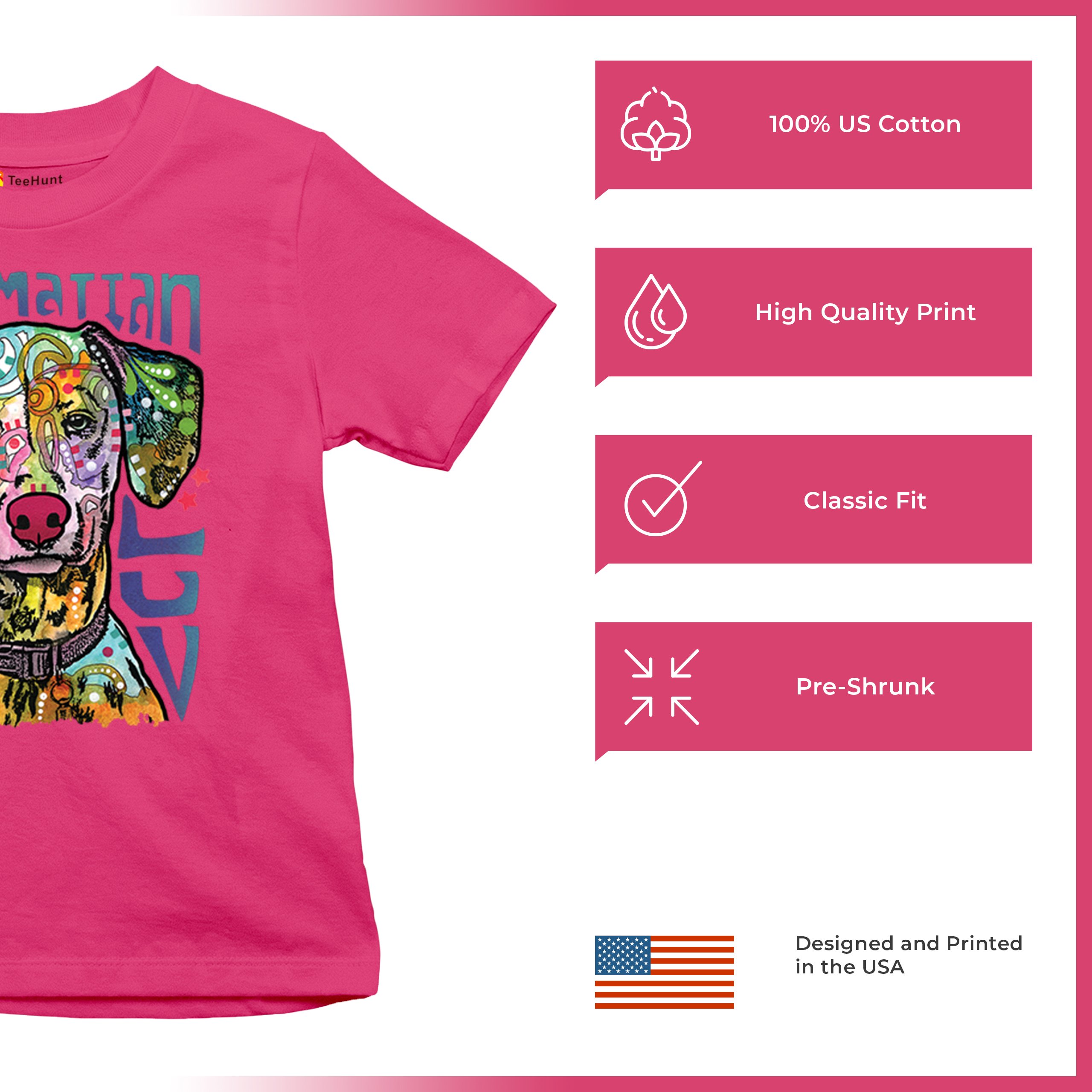 Dean Russo Dalmatian Luv Colorful Dog Youth T-shirt Neon Puppy Lover Kids - Picture 49 of 50