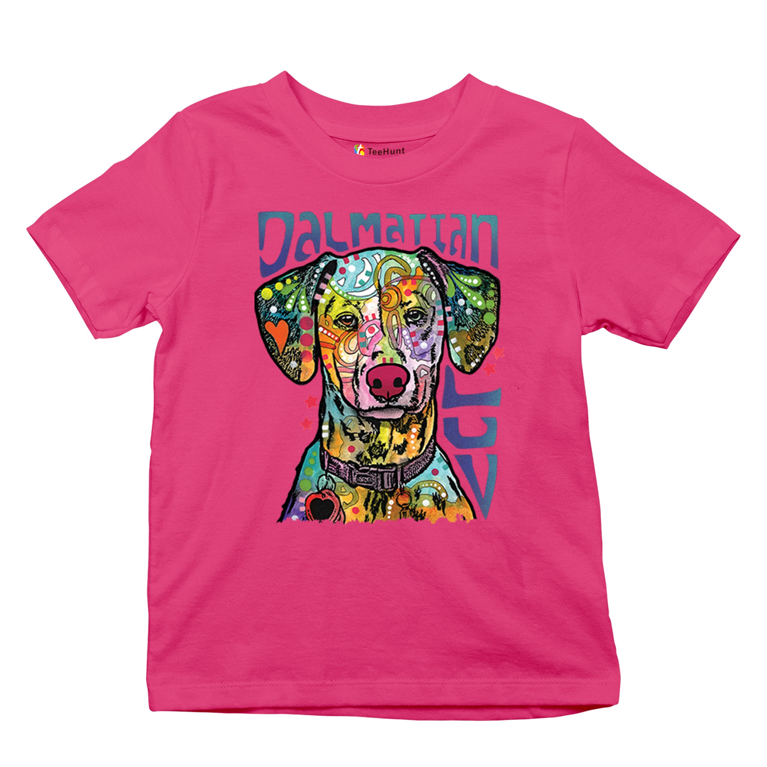 Dean Russo Dalmatian Luv Colorful Dog Youth T-shirt Neon Puppy Lover Kids - Picture 48 of 50