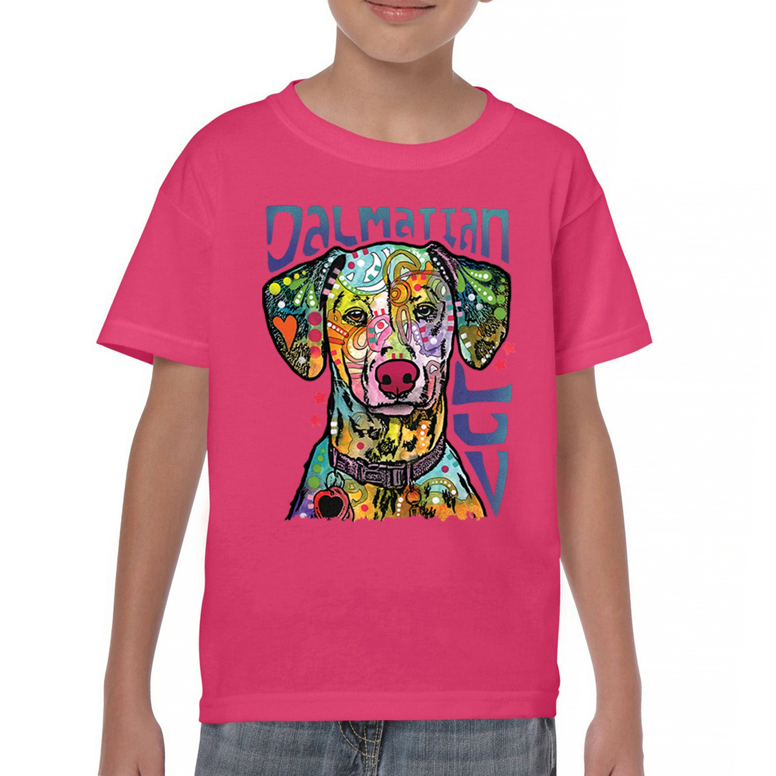 Dean Russo Dalmatian Luv Colorful Dog Youth T-shirt Neon Puppy Lover Kids - Picture 44 of 50
