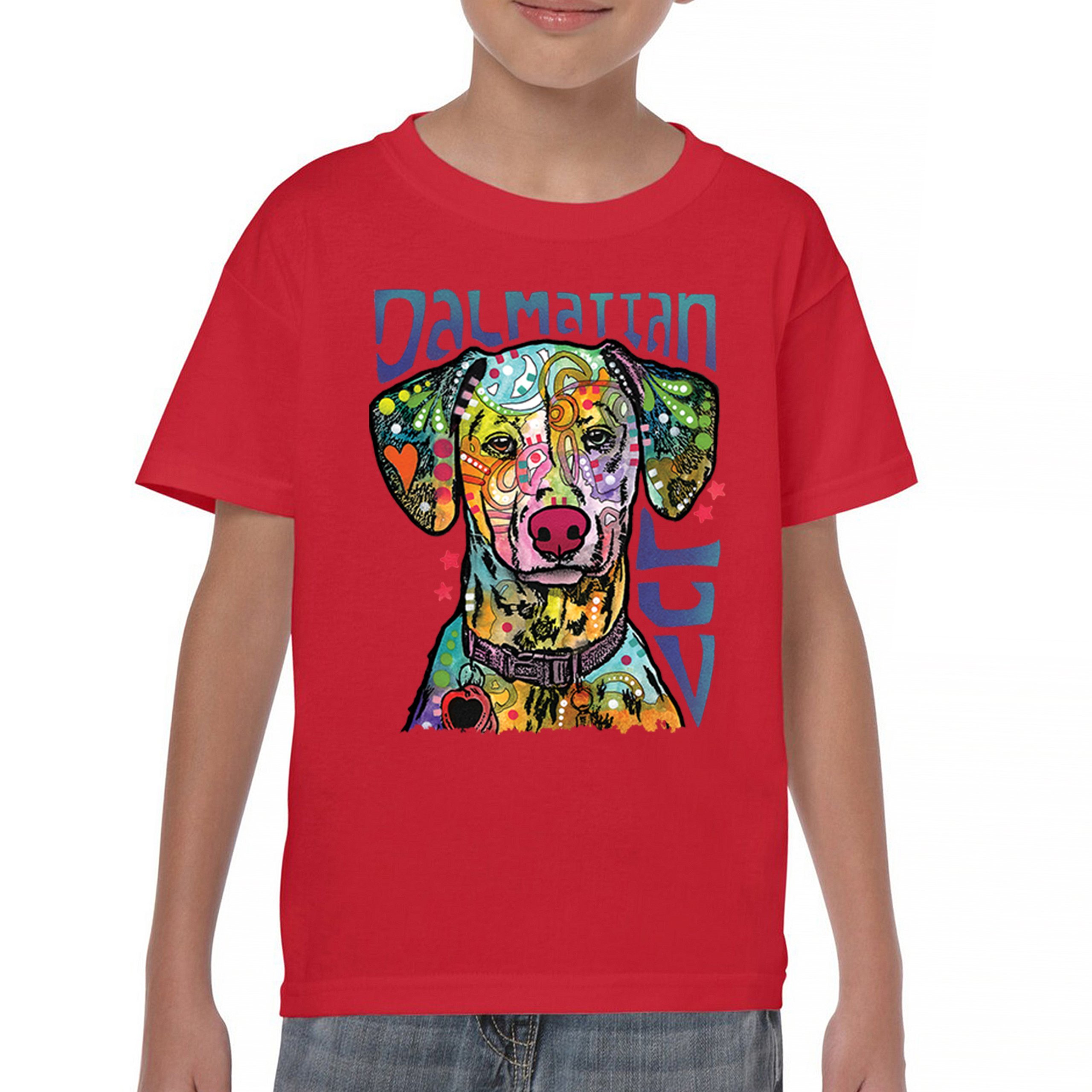 Dean Russo Dalmatian Luv Colorful Dog Youth T-shirt Neon Puppy Lover Kids - Picture 16 of 50
